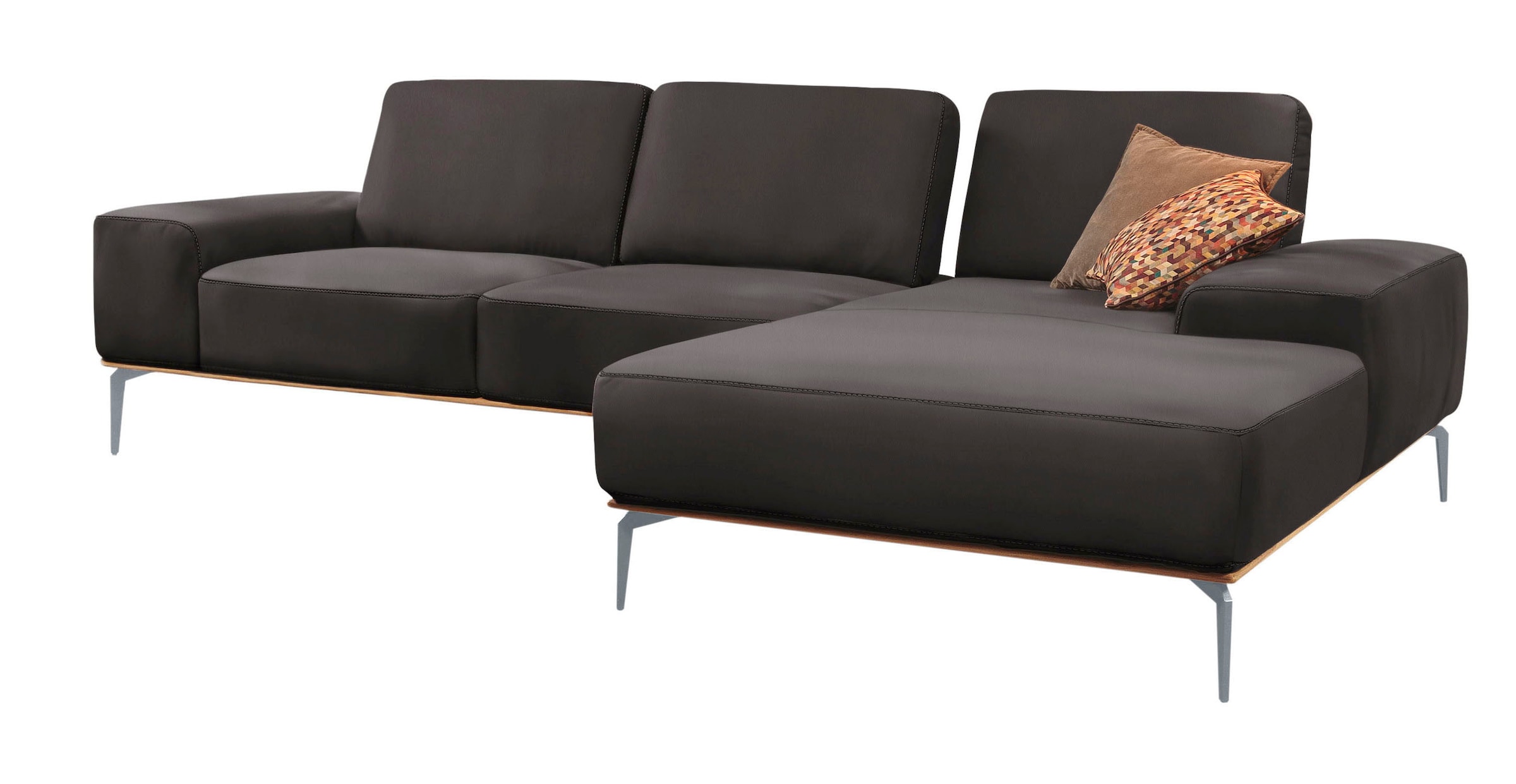 W.SCHILLIG Ecksofa »run, Designsofa mit tollem Sitzkomfort, bequem, L-Form«, mit elegantem Holzsockel, Füße in Silber matt, Breite 319 cm