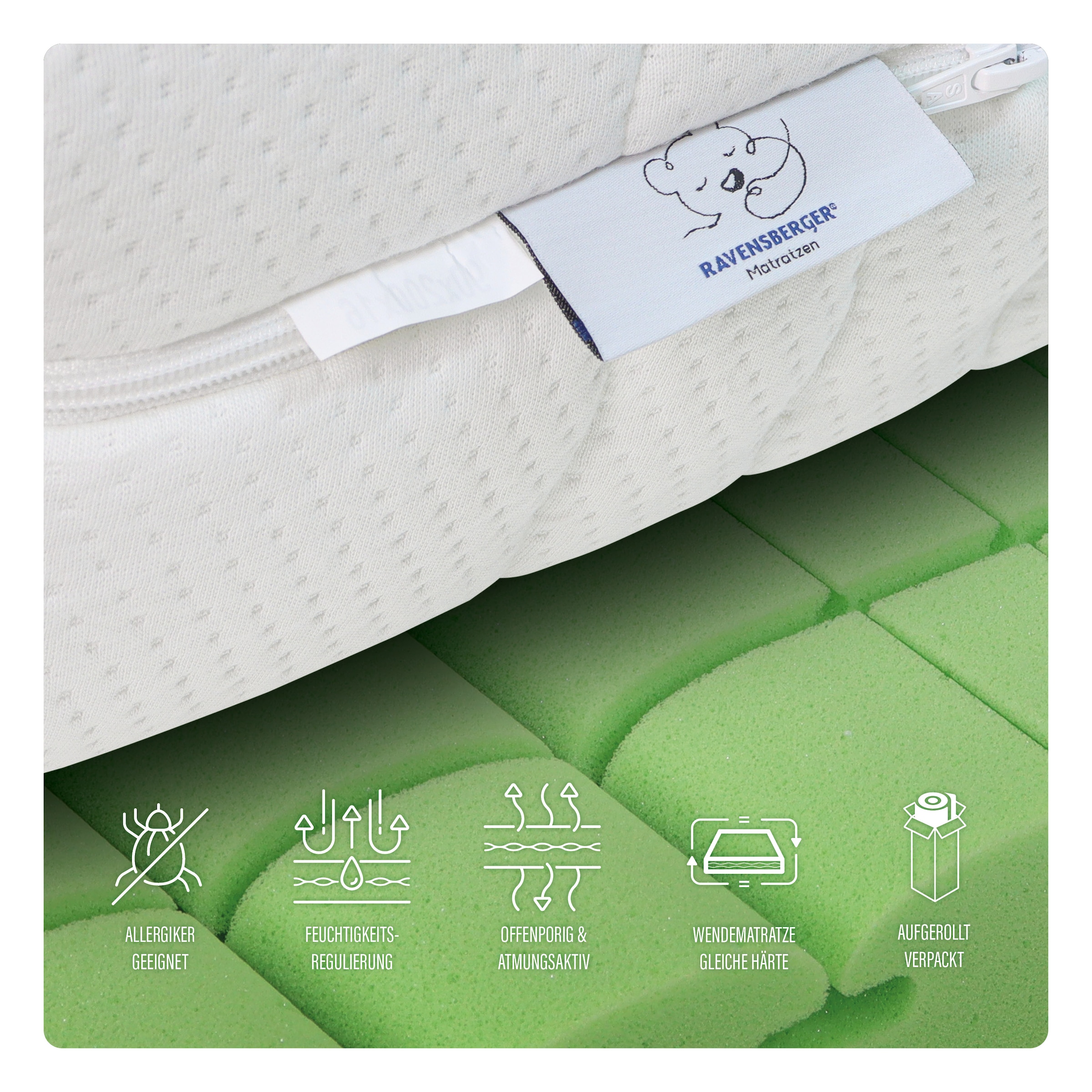 RAVENSBERGER Matratzen Kaltschaummatratze »KOMFORT-SAN Testsieger Stiftung Warentest«, 18 cm hoch, Raumgewicht: 50 kg/m³, (1 St.), Ausgabe 03/2025 Note GUT (2,2), getestet in 90x200cm Härtegrad H4