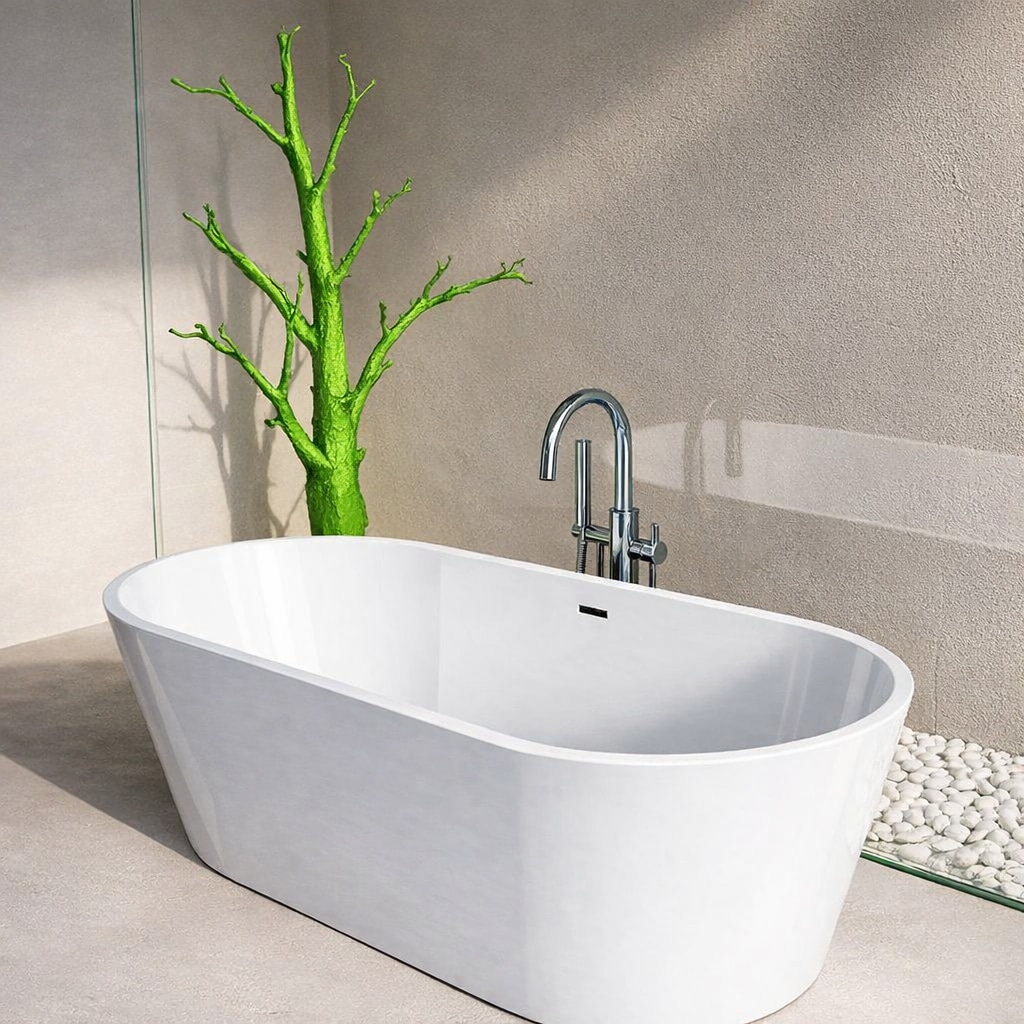 welltime Badewanne »Tavira« Höhe 60 cm mit Ablaufstöpsel | verstellbare Füße | Überlauf Freistehend, (170x74x60 (LxBxH), Sanitäracryl, mit Pop Up Ventil