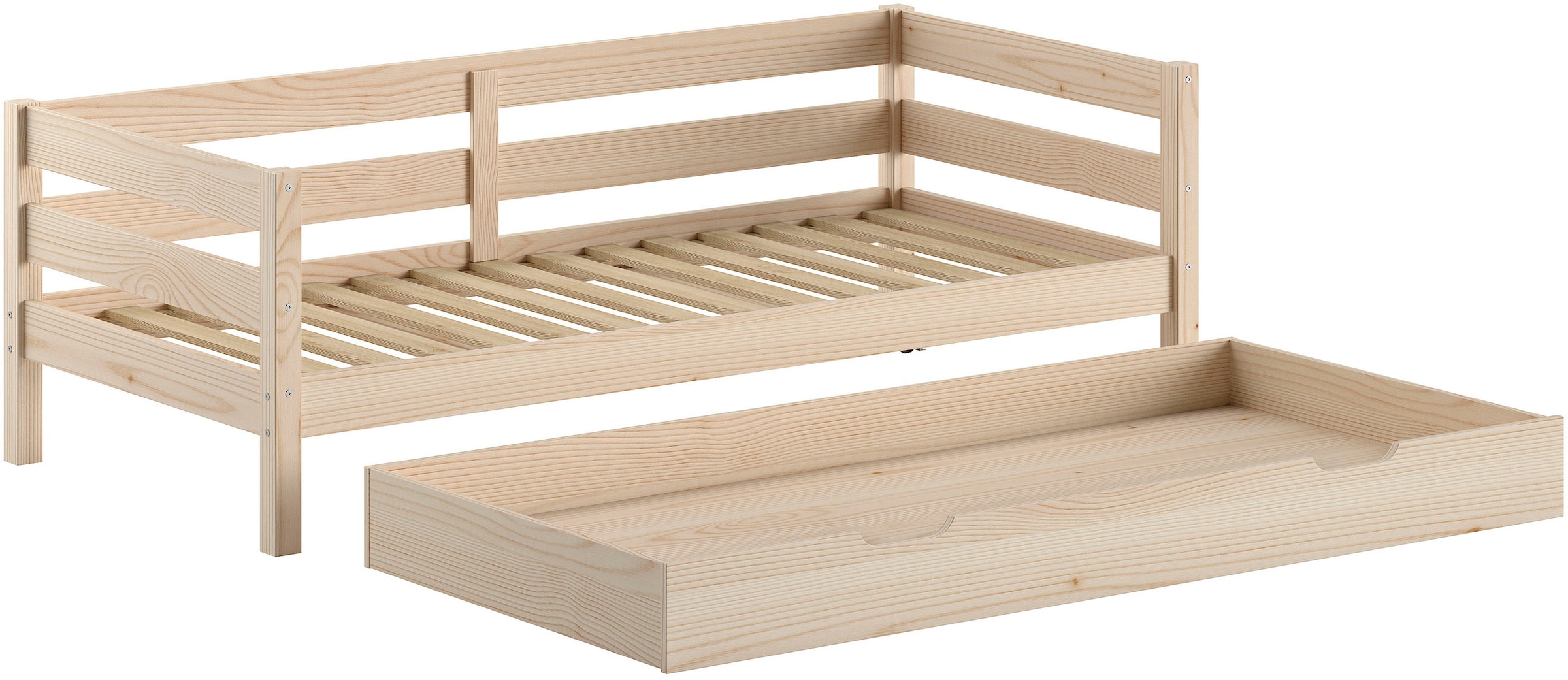 Vipack Daybett »Margrit mit Bettschublade, in zeitlosem Design, universell einsetzbar« Liegefläche 90 x 200 cm, inkl. Rolllattenrost und seitlichem Umbau,  stabiles Massivholzbett, wahlweise in 2 Farben erhältlich