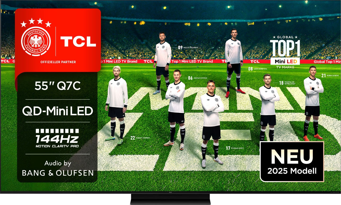 TCL Mini-LED-Fernseher »55Q7CX1« 139 cm/55 Smart-TV Audio von Bang & Olufsen, Dolby Vision, Smart TV, Apple TV, 4K HDR schwarz Ein ultra-schlankes...