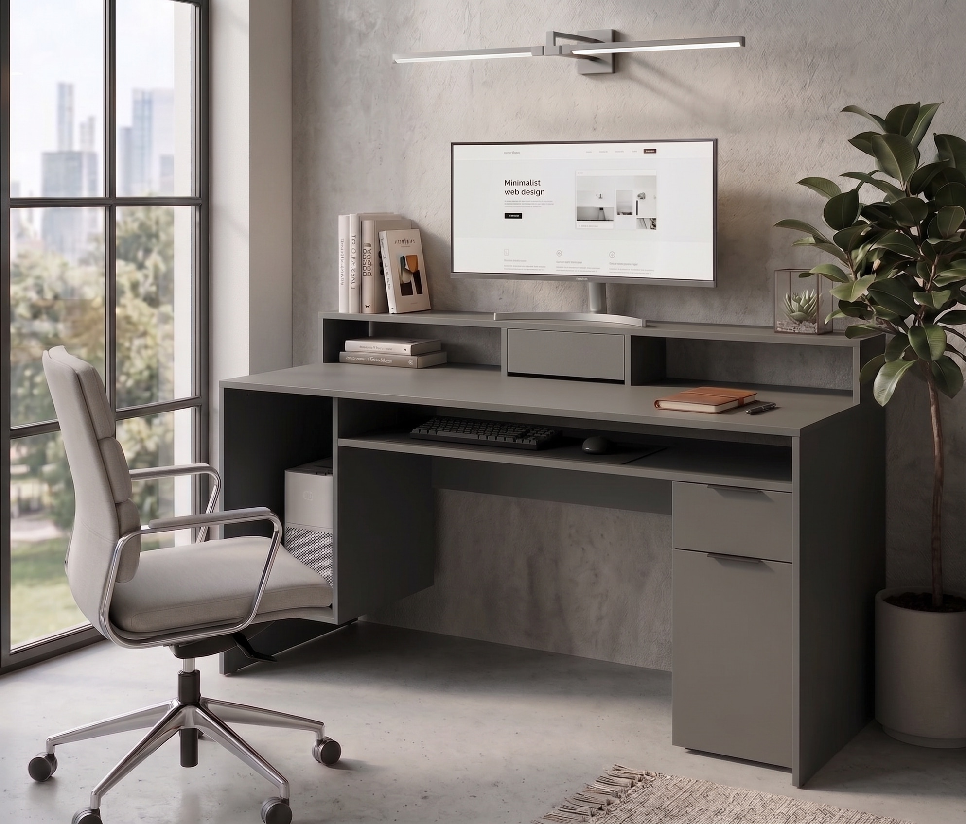 OTTO home Schreibtisch »Peoria Computertisch mit Monitoraufsatz & Towerfach, viel Stauraum« Büroschreibtisch, Gamingtisch mit Schublade, modern, Breite 160 cm