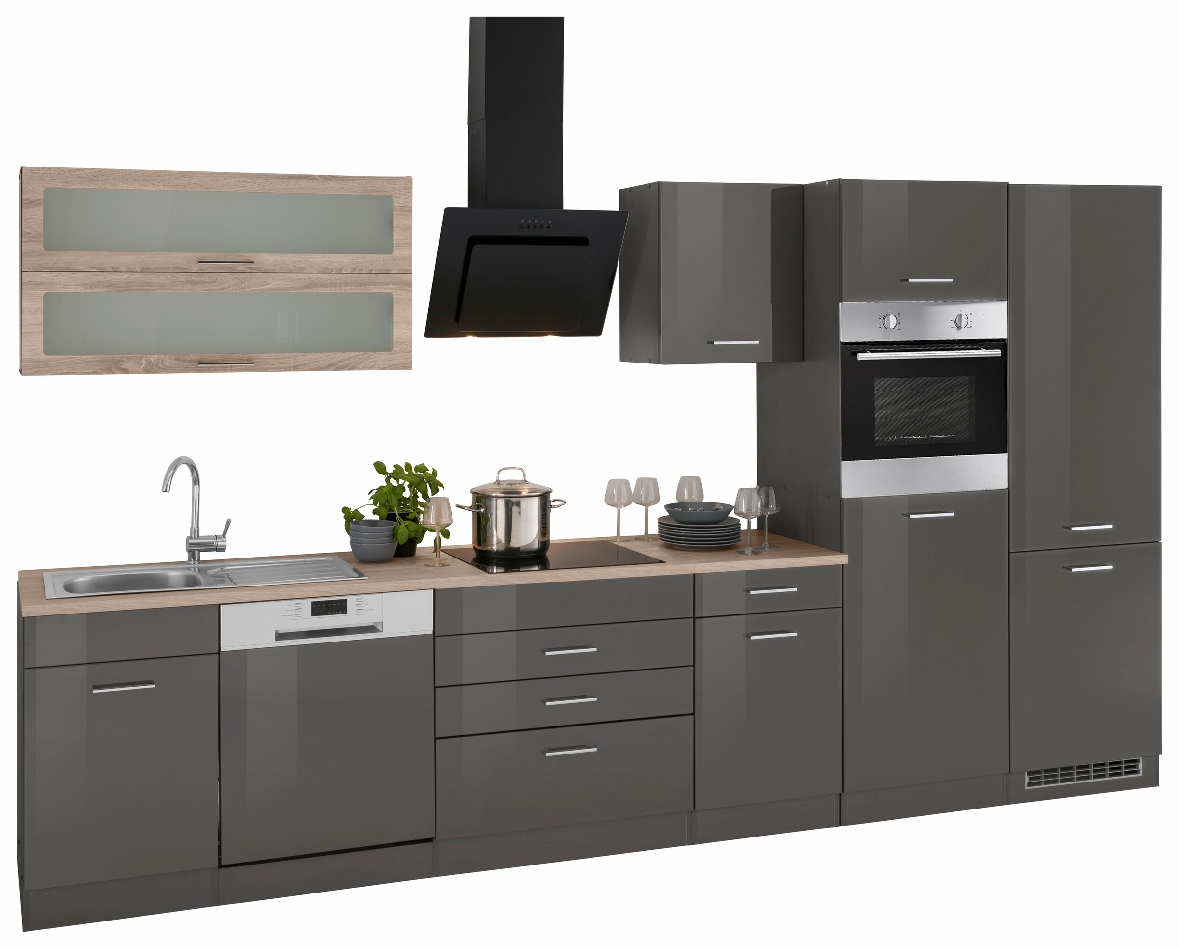 KOCHSTATION Küchenzeile »KS-Utah« mit E-Geräten und großer Kühl- Gefrierkombination, Breite 360 cm