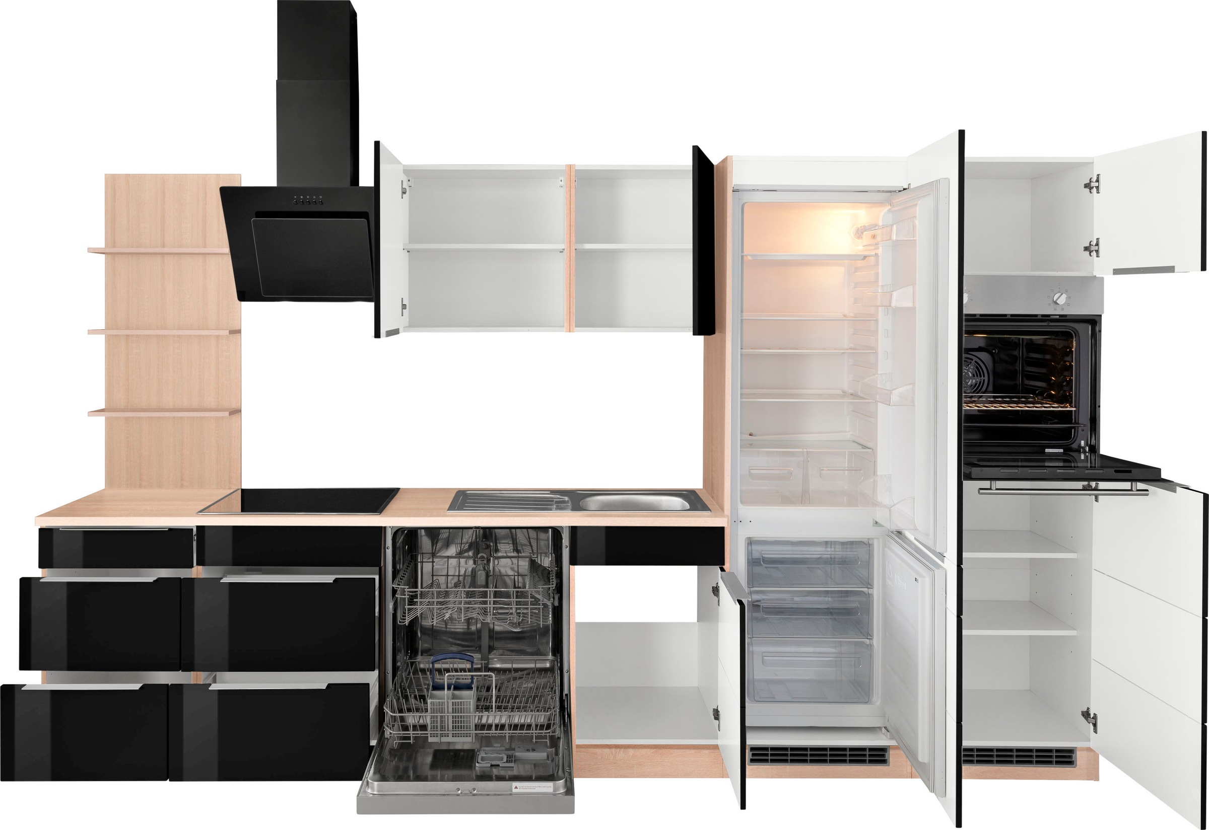 KOCHSTATION Küchenzeile »KS-Brindisi Breite 340 cm«, wahlweise mit E-Geräten und Induktion, mit MDF-Fronten und Regal
