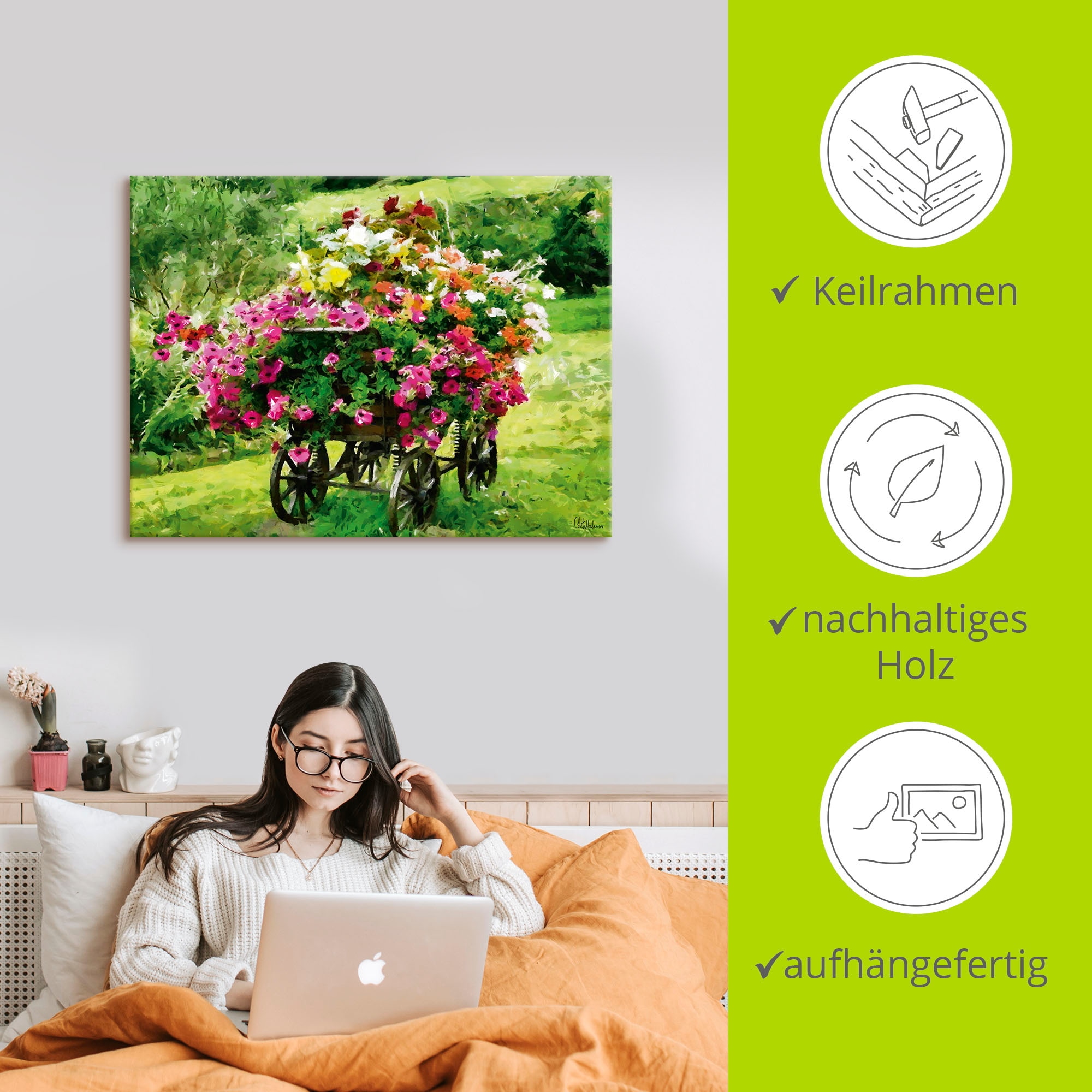 Artland Wandbild »Kutsche mit Blumen«, Blumenbilder, (1 St.), als Alubild, Outdoorbild, Leinwandbild, Poster in verschied. Größen