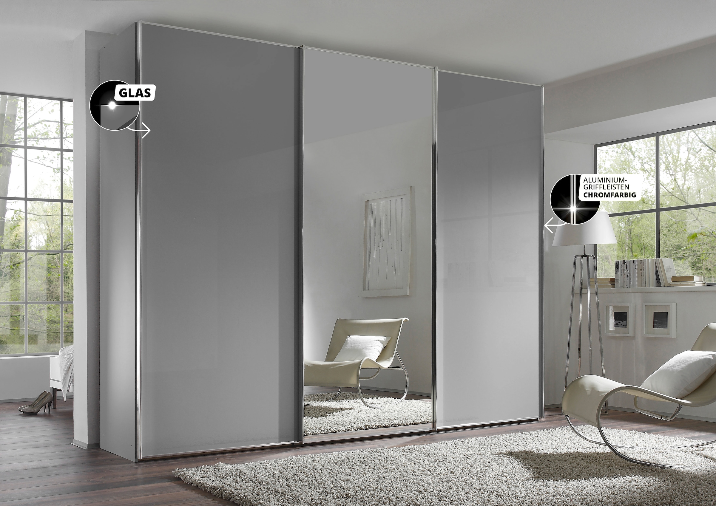 STAUD Schwebetürenschrank »Sinfonie Plus, edles Design in hochwertiger Qualität, Made in Germany« Mit Spiegeltür und vier verschiedenen Ausstattungsvarianten