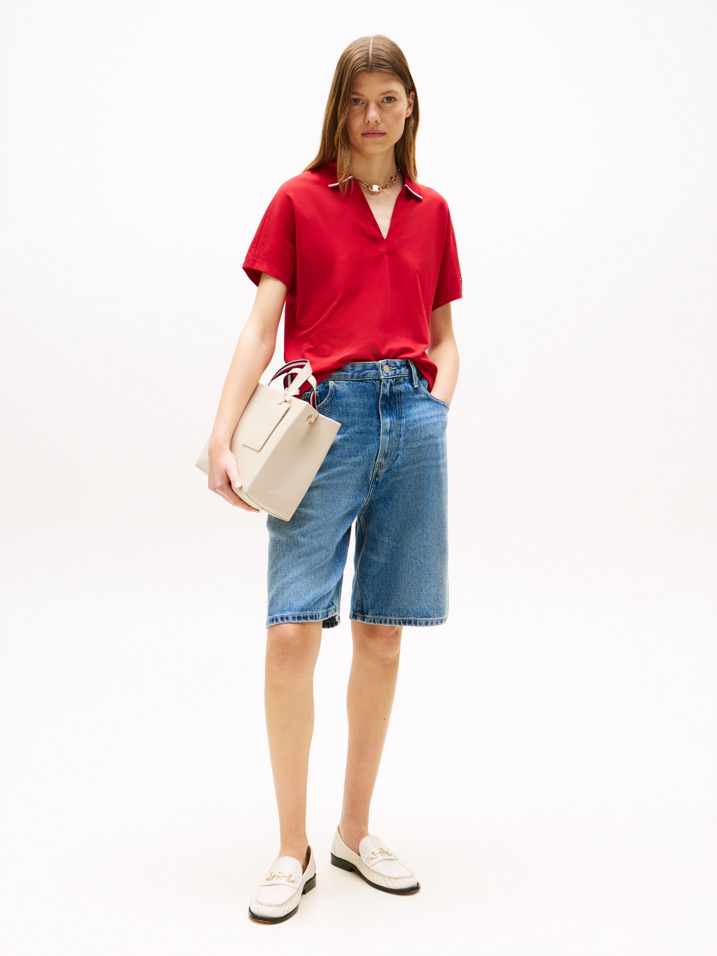 Tommy Hilfiger Henkeltasche »TH ESTABLISHED MED SHOPPER«, Damen-Umhängetasche, Schultertasche mit farbigen Streifen am Henkel