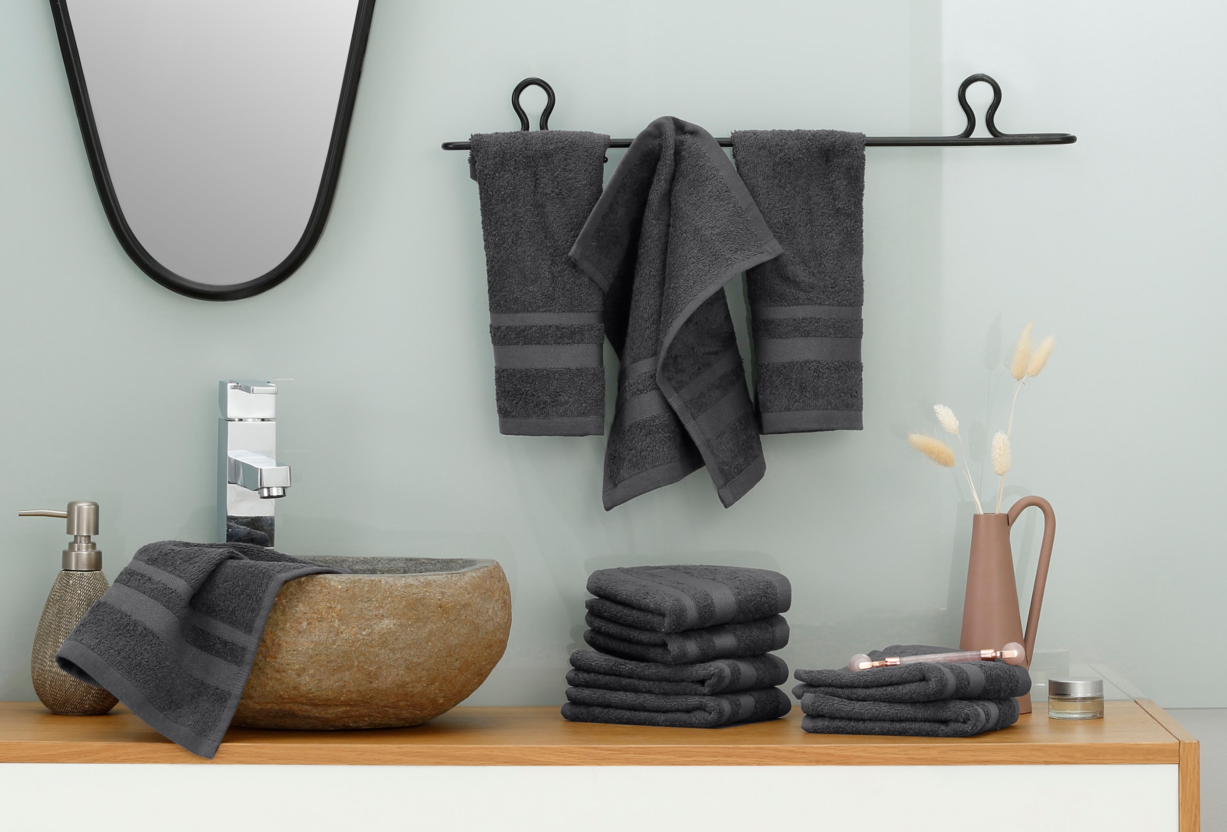 my home Handtuch Set »Vanessa«, Set, 10 tlg., Walkfrottee, Seiftücher ( 30x30cm) mit Bordüre, 100% Baumwolle im Online-Shop bestellen