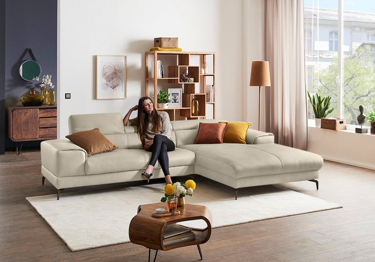 W.SCHILLIG Ecksofa »piedroo, Designsofa mit tollem Sitzkomfort, elegant und bequem, L-Form«, Kopfteilverstellung, wahlweise mit Sitztiefenverstellung, Breite 303cm