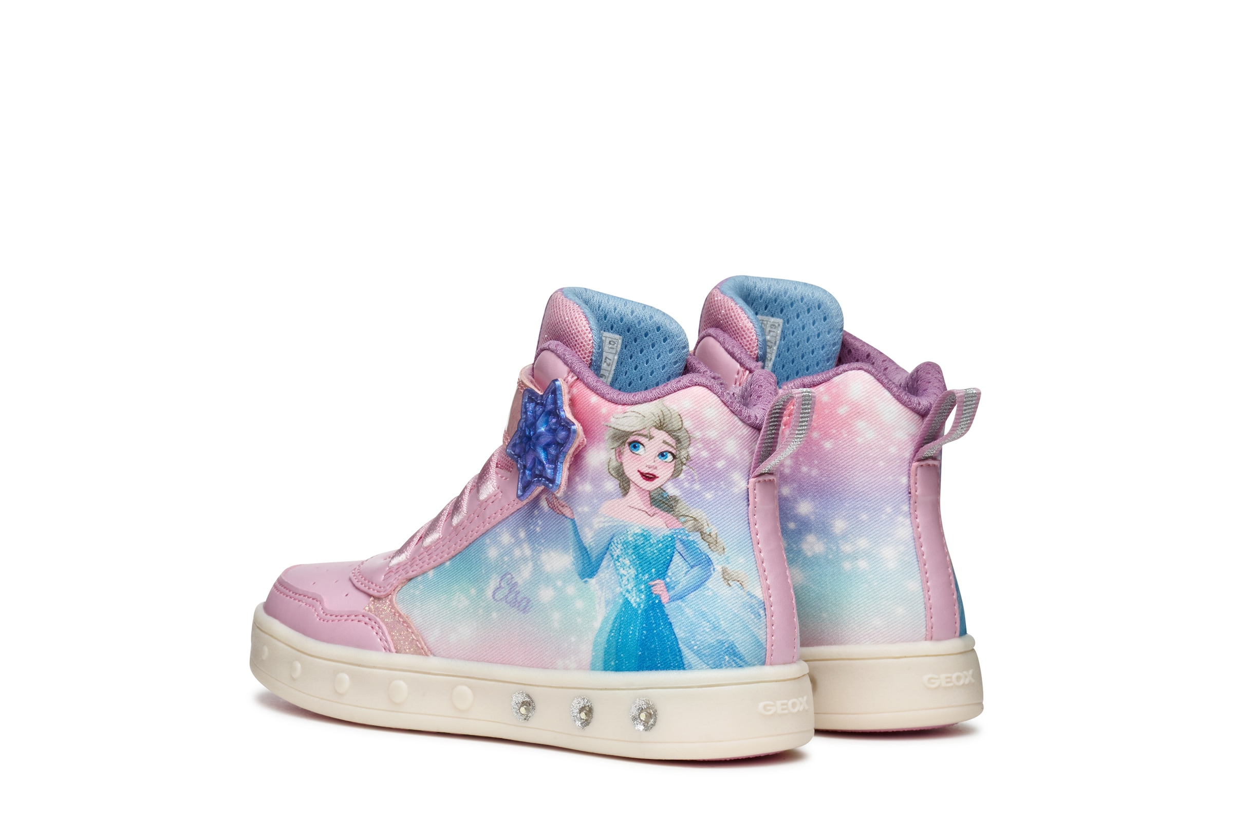 Geox Sneaker »J SKYLIN GIRL Blinkschuh«, Schnürboots, Blinkschuh mit Glitzer und Blinkfunktion