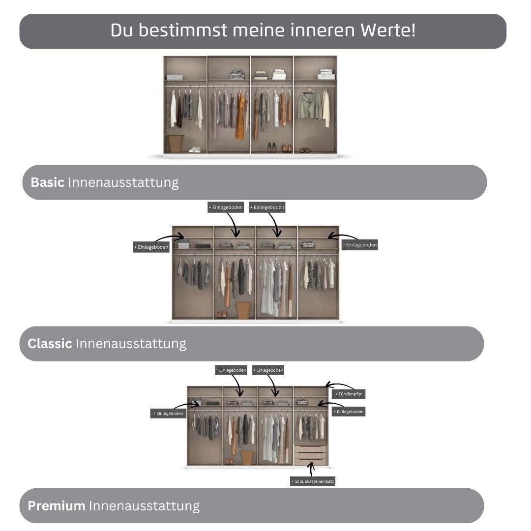 rauch Kleiderschrank »Drehtürenschrank Schrank Garderobe Wäscheschrank Schlafzimmer AVOLA«, (in 3 verschiedenen Ausstattungen BASIC/CLASSIC/PREMIUM), mit hochwertigen Stangengriffen in Schwarz aus Metall MADE IN GERMANY