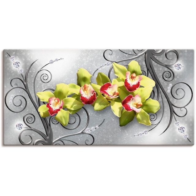 Artland Wandbild »Grüne Orchideen auf Ornamenten«, Blumenbilder, (1 St.),  als Alubild, Leinwandbild, Wandaufkleber oder Poster in versch. Größen  online kaufen