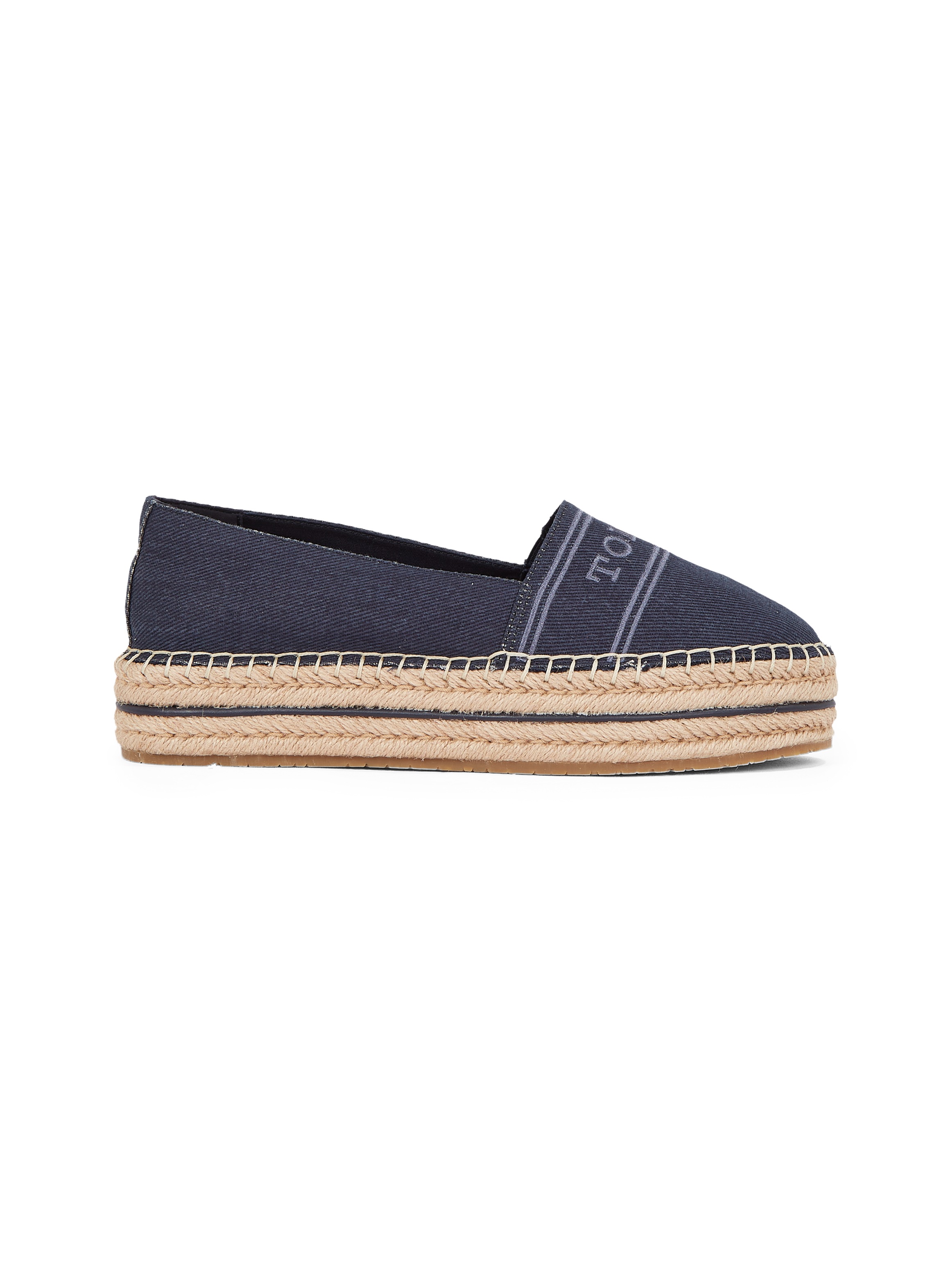 Tommy Hilfiger Espadrille »DENIM PLATFORM ESPADRILLE«, Plateau, Slipper, Schlupfschuh, Bequemschuh mit Bastbezug am Plateau
