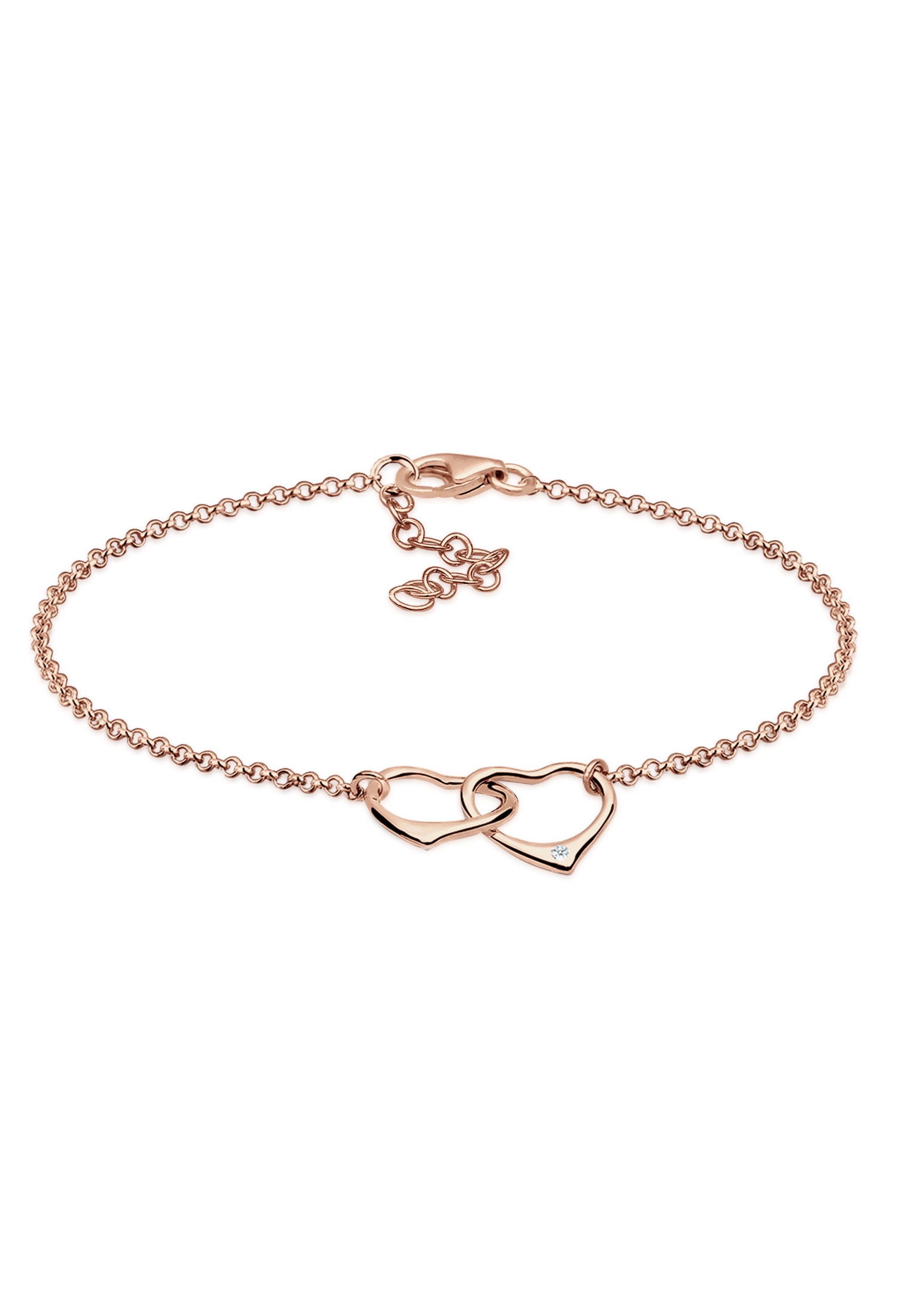 Armband „Herz Anhänger Liebe Diamant (0.015 ct.) 925 Silber“ Rosegold + weiß mit Diamanten 20 cm – mit Diamanten