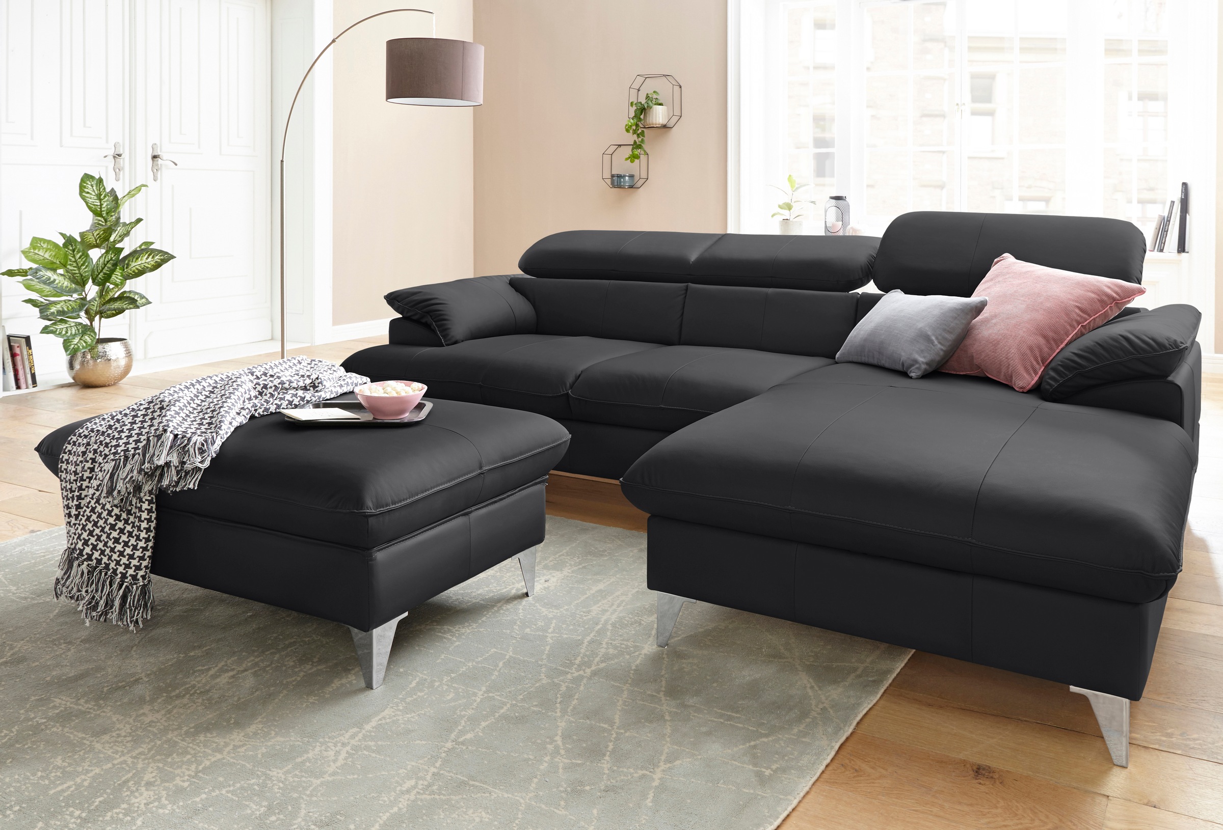 COTTA Polstergarnitur »Caluso L-Form«, (2 tlg.), Set bestehend aus: Ecksofa mit Kopfteilverstellung & Hocker