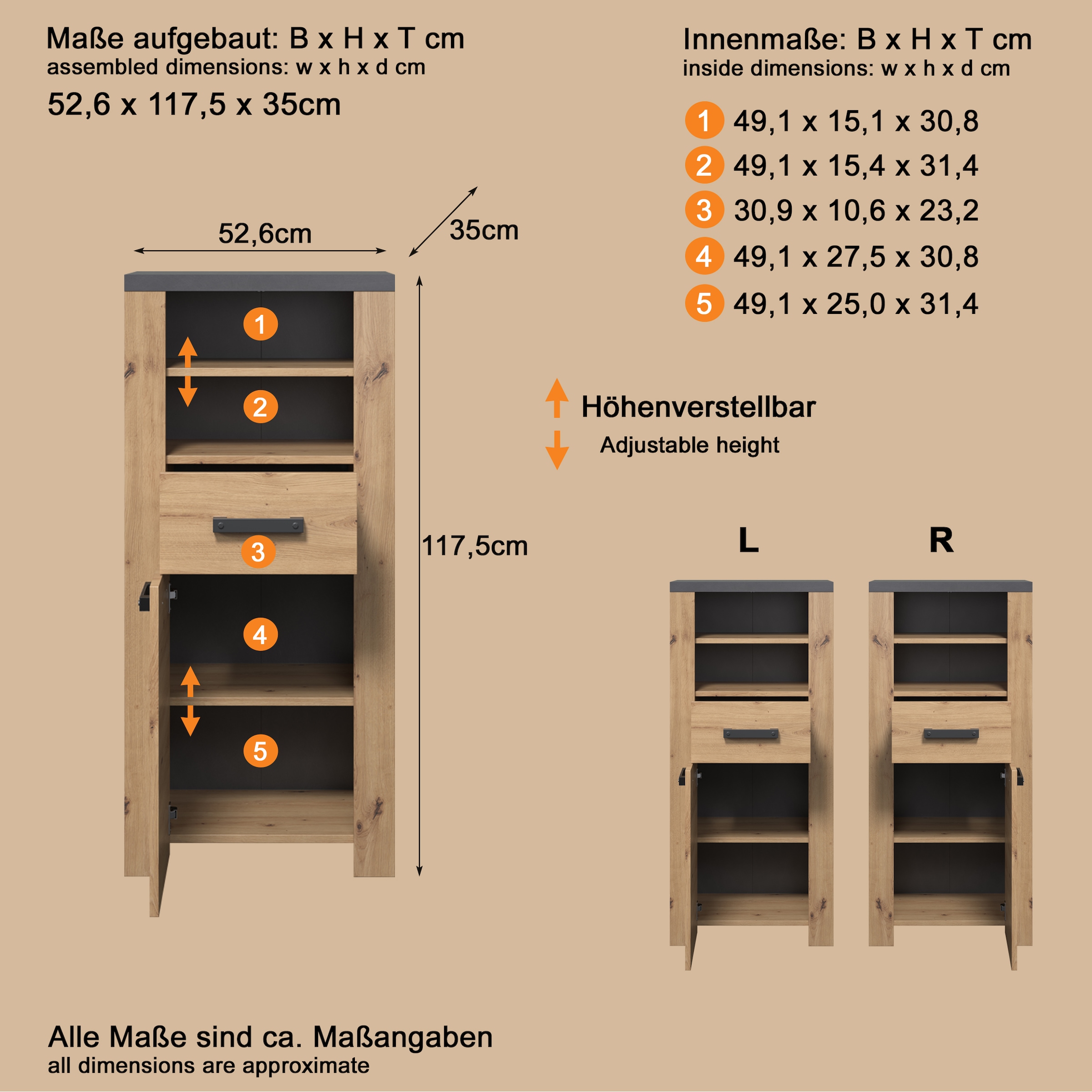 welltime Midischrank »Ambres« 1 Stk. tlg. Badschrank in matter Echtholzoptik - Maße (B/T/H) 53/35/118 cm