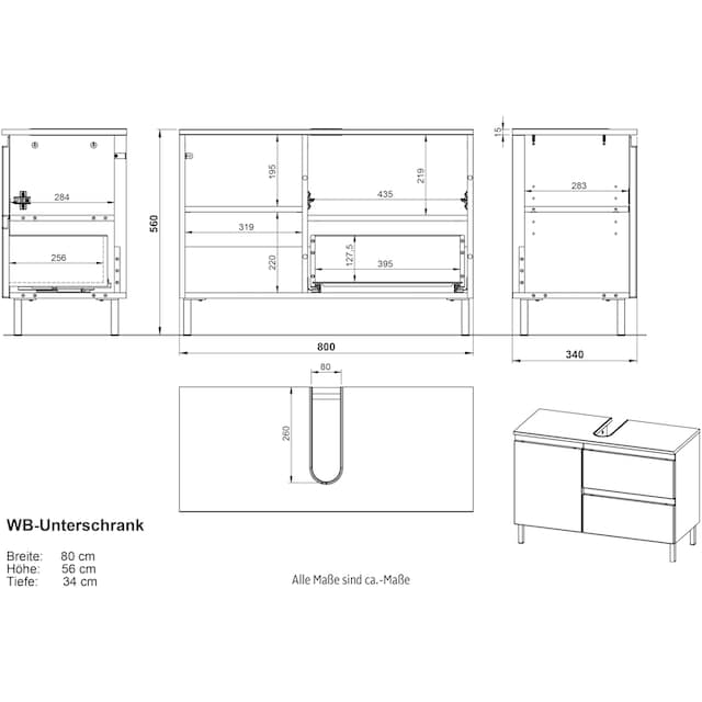GERMANIA Waschbeckenunterschrank »Torrance«, mit verstellbarem Einlegeboden  und Füßen aus Metall, griffloses Design auf Raten kaufen