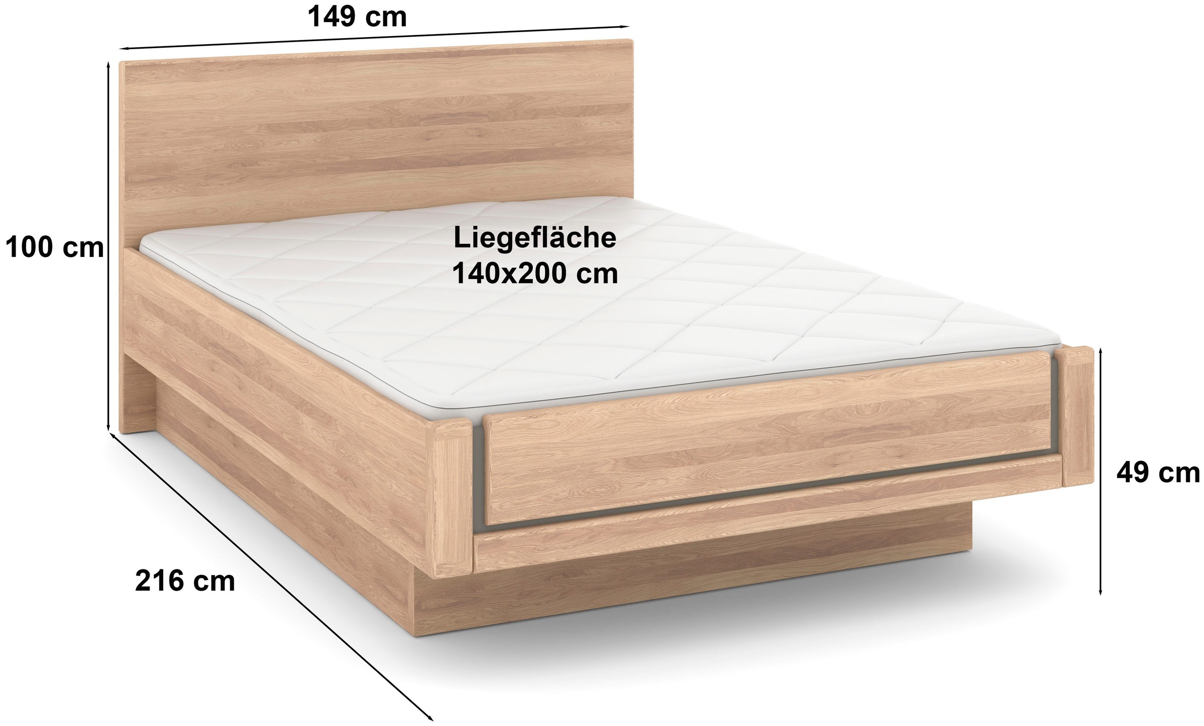 Musterring Holzbett »Sorrent, Bettgestell, Bettrahmen, teilmassiv Eiche«, (MADE IN GERMANY), Eiche teilmassiv, Liegehöhenverstellung, in schwebender Optik