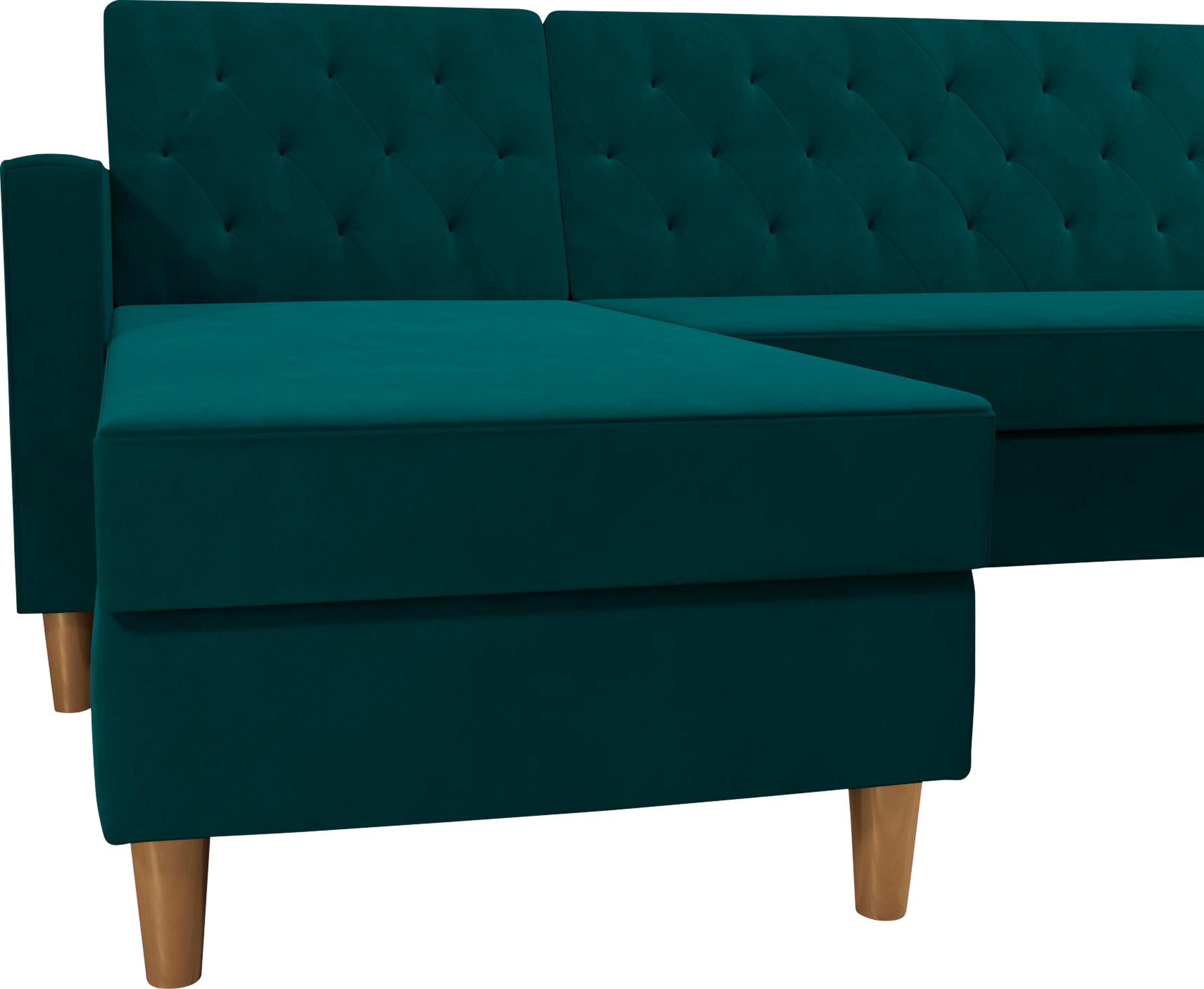 Cosmo Living Ecksofa »Liberty«, mit Schlafffunktion, Recamiere mit Stauraum beidseitig montierbar