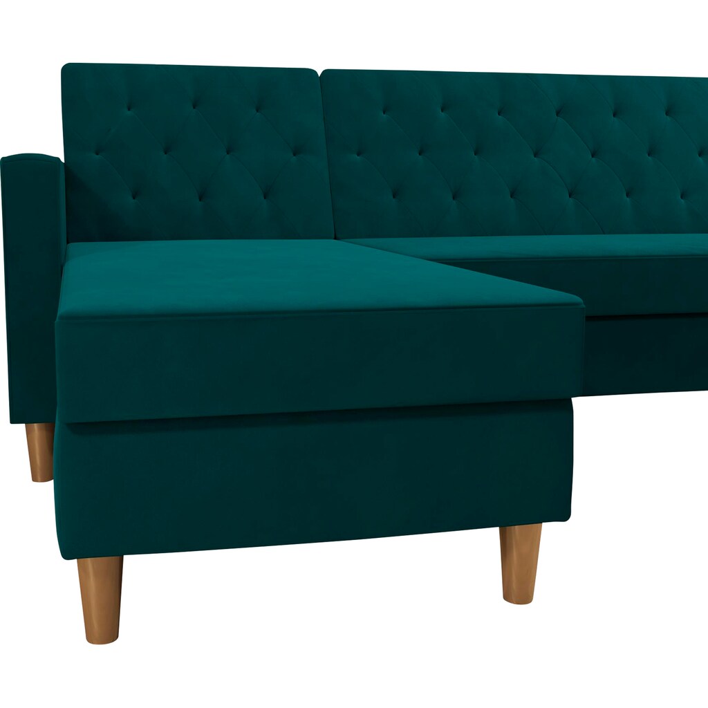 Cosmo Living Ecksofa »Liberty«, mit Schlafffunktion, Recamiere mit Stauraum beidseitig montierbar