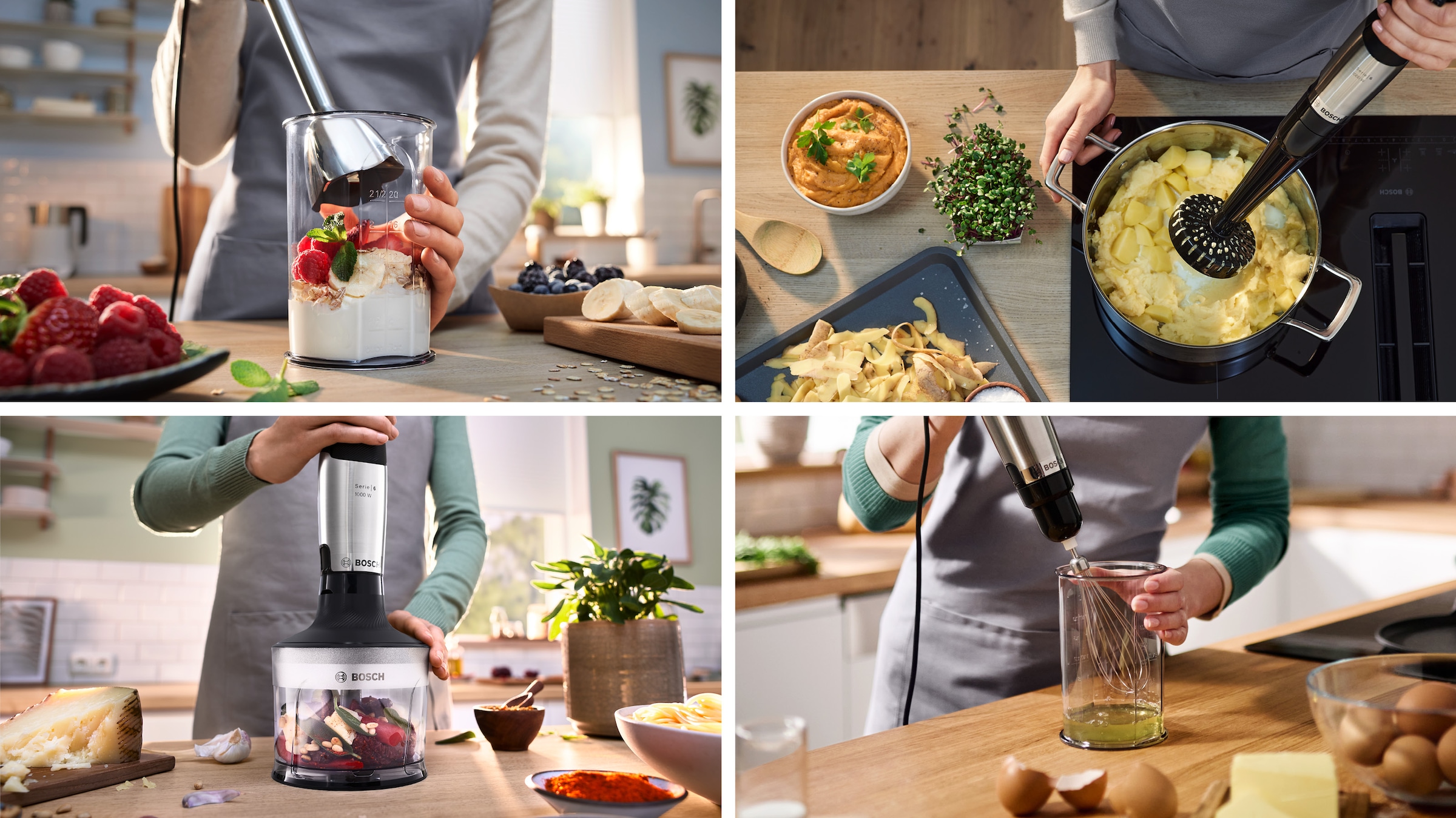 BOSCH Stabmixer »ErgoMaster Serie 6 MSM6M633, Zerkleinerer, Kartoffelstampfer, Edelst.«, 1000 W, Schneebesen, Becher, Metallkuplung, Luftkühlung, 10Jahre Motorgarantie