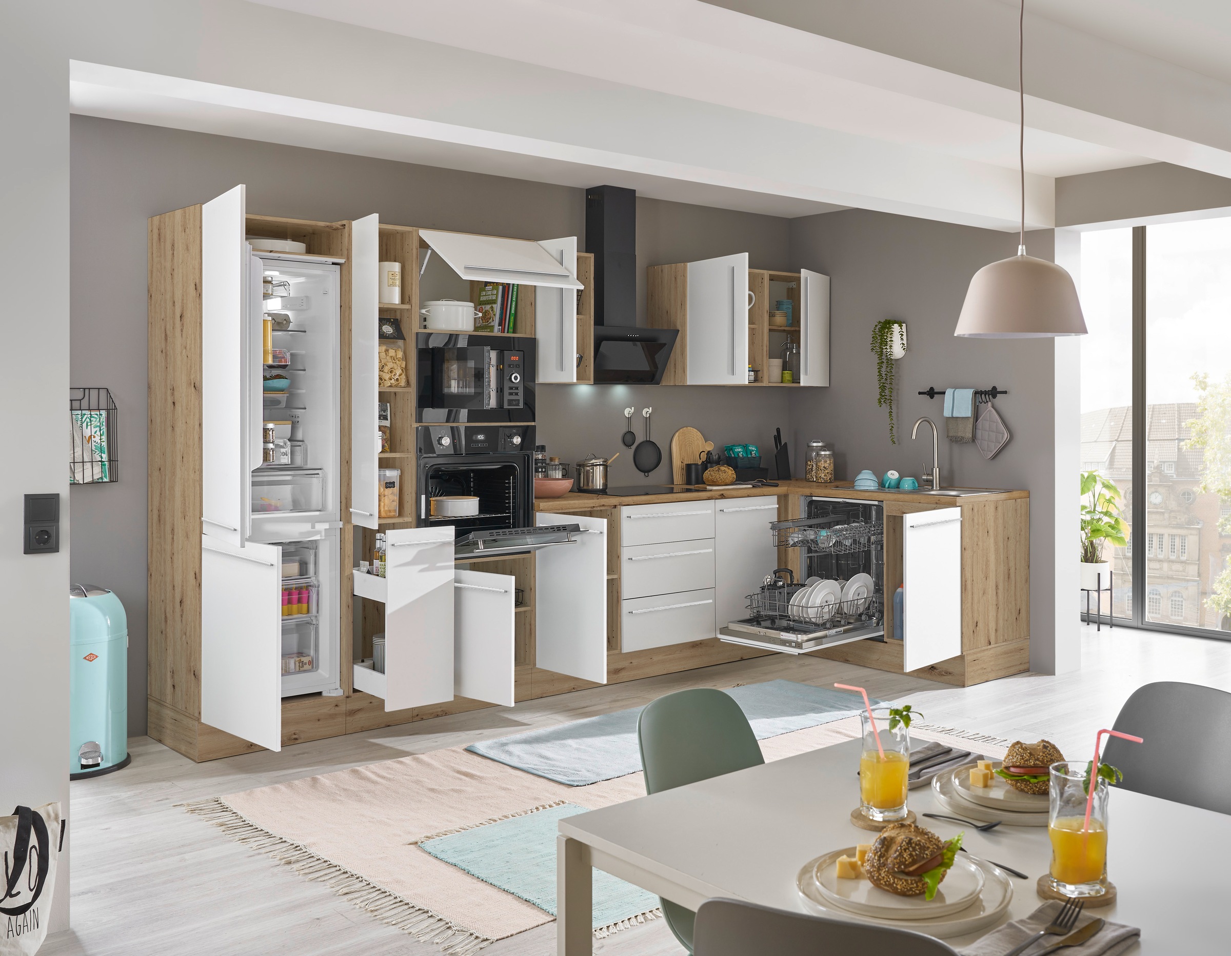 KOCHSTATION Winkelküche »Florida, Stellbreite 370x175 cm«, wahlweise mit E-Geräten, mit Softclose für Türen und Schubkästen