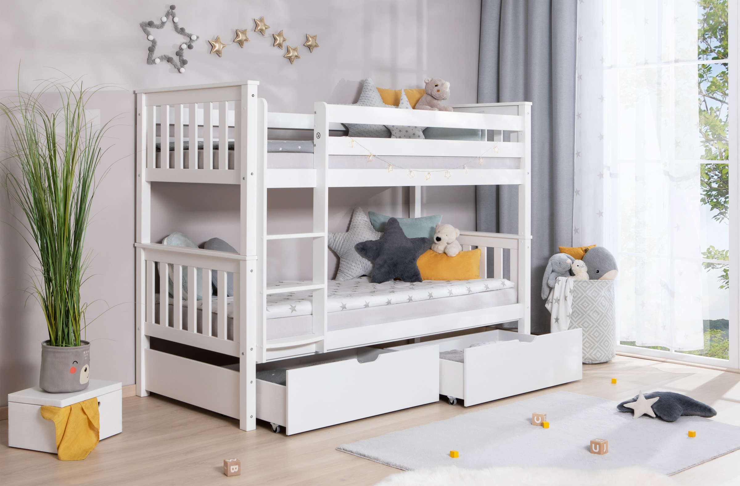 Ticaa Etagenbett »Sammy«, mit Rollrost und Schubkästen »Melanie«, Kiefer
