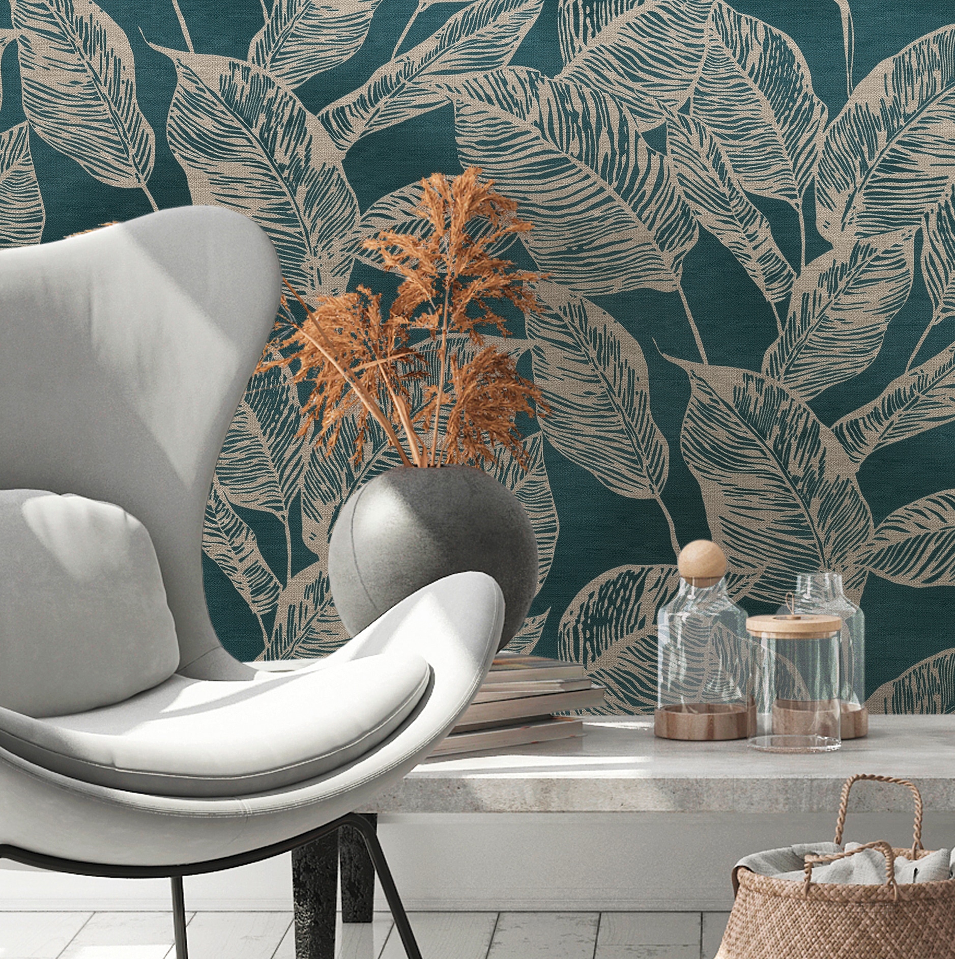 A.S. Création Vliestapete »Natural Living Pflanzen«, matt-gemustert-neutral, Tapete Blätter Vlies Vlies Wand Tapeten Wohnzimmer Schlafzimmer Küche