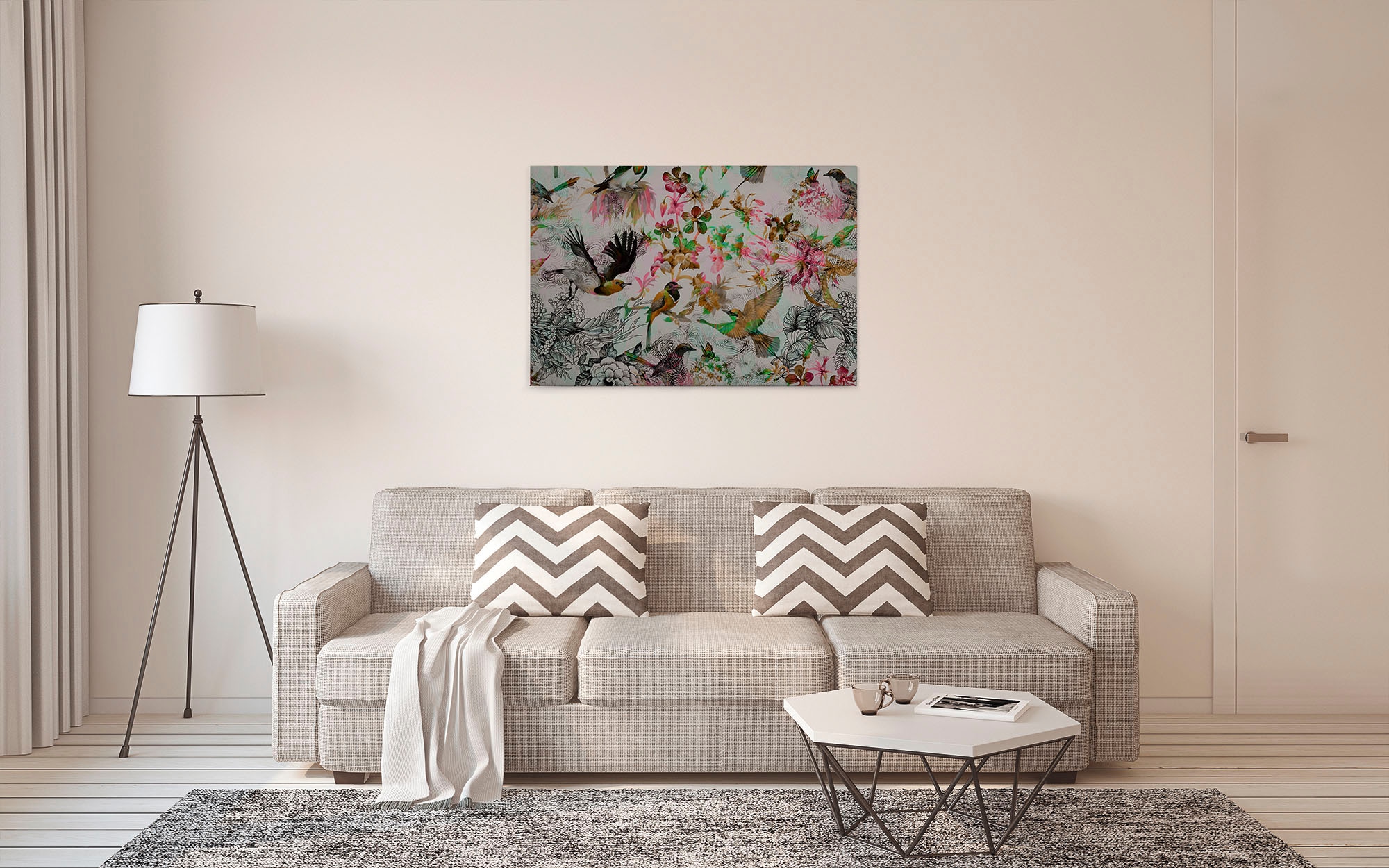 A.S. Création Leinwandbild »funky birds«, Kunst-Vögel-Kinder, (1 St.), Keilrahmen Bild mit Vögel Floral Leinwand-Bild Wohnzimmer modern Wand