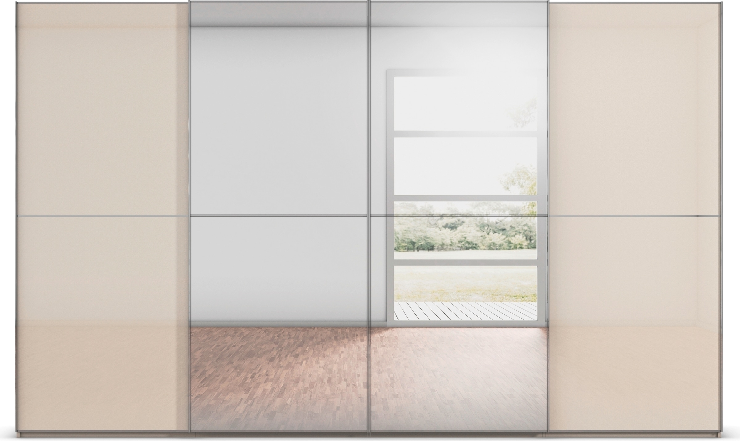 rauch Schwebetürenschrank »Kleiderschrank Schrank Garderobe Schlafzimmerschrank SCALE-DUO«, edle zweigeteilte Türen Spiegel/Glas-Mix 3 Zierleisten MADE IN GERMANY