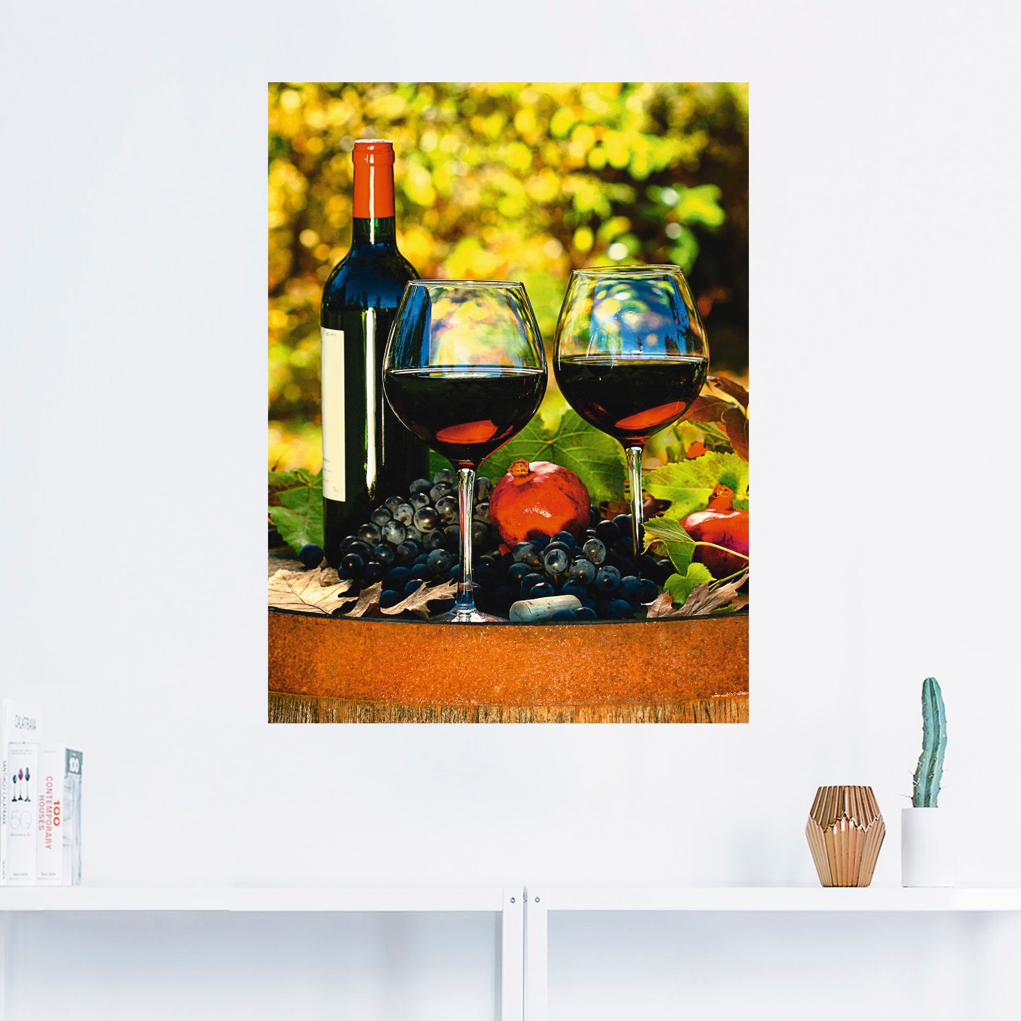 Artland Wandbild »Gläser Rotwein auf altem Fass«, Getränke, (1 St.), als Poster, Wandaufkleber in verschied. Größen