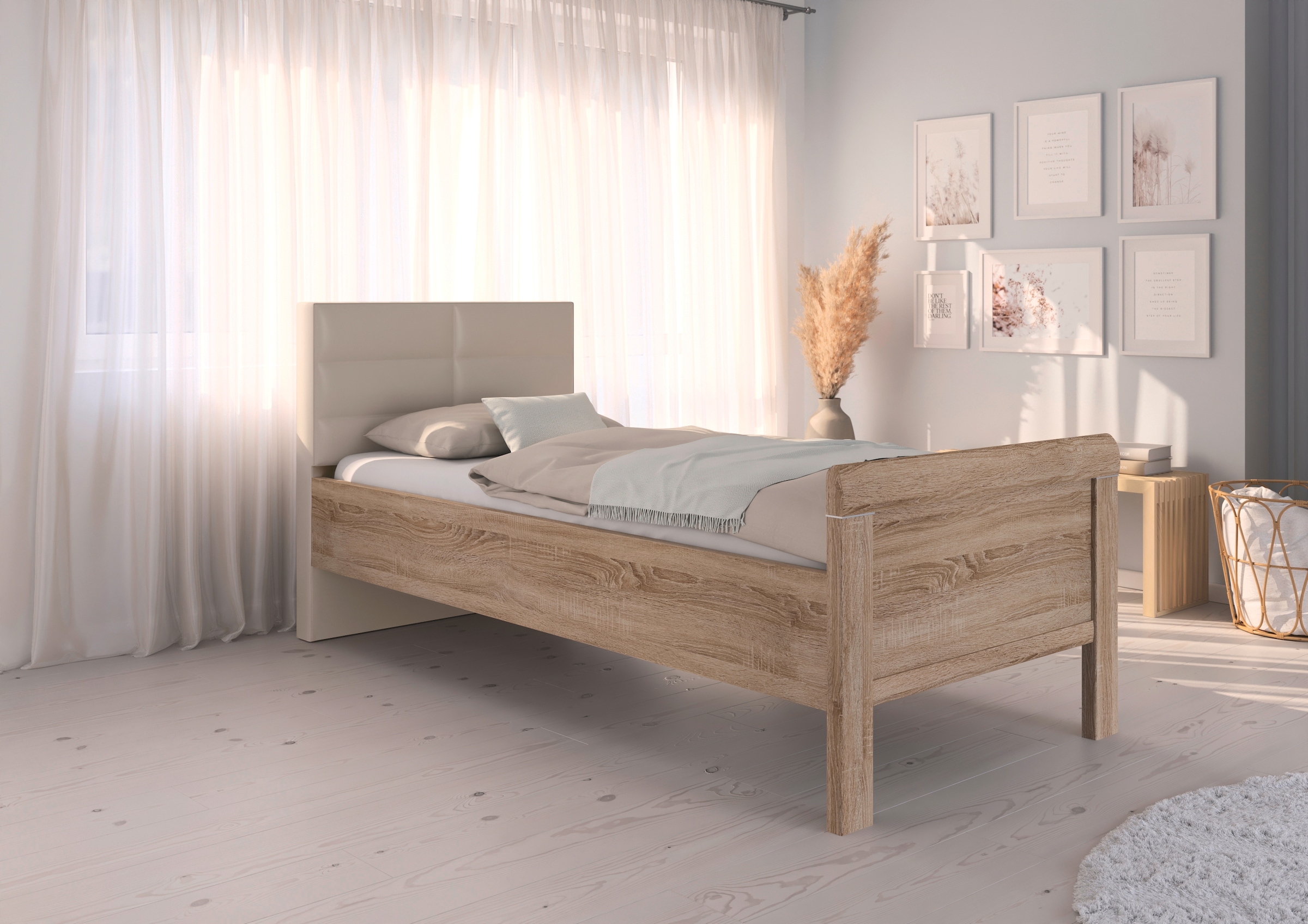 rauch Bett »Bett Einzelbett Stollenbett EVELYN«, in Komforthöhe mit Polsterkopfteil in elegantem Stil MADE IN GERMANY