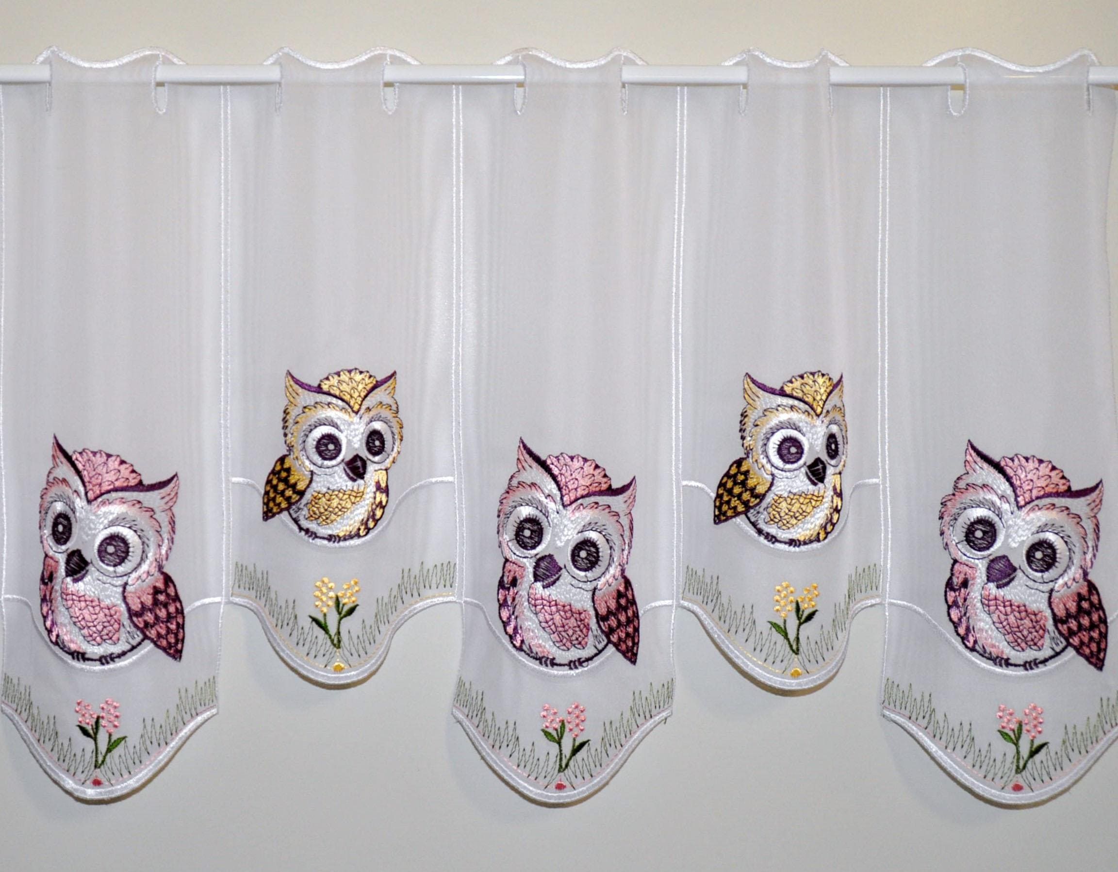 Stickereien Plauen Gardine »Eulen in Rosa-braun« Stangendurchzug 1 Stk. tlg günstig online kaufen