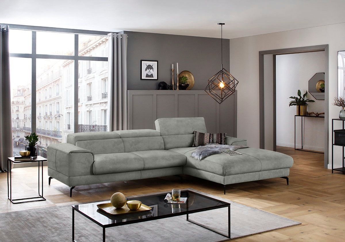 W.SCHILLIG Ecksofa »piedroo, Designsofa mit tollem Sitzkomfort, L-Form«, Kopfteilverstellung, wahlweise mit Sitztiefenverstellung, Breite 303cm