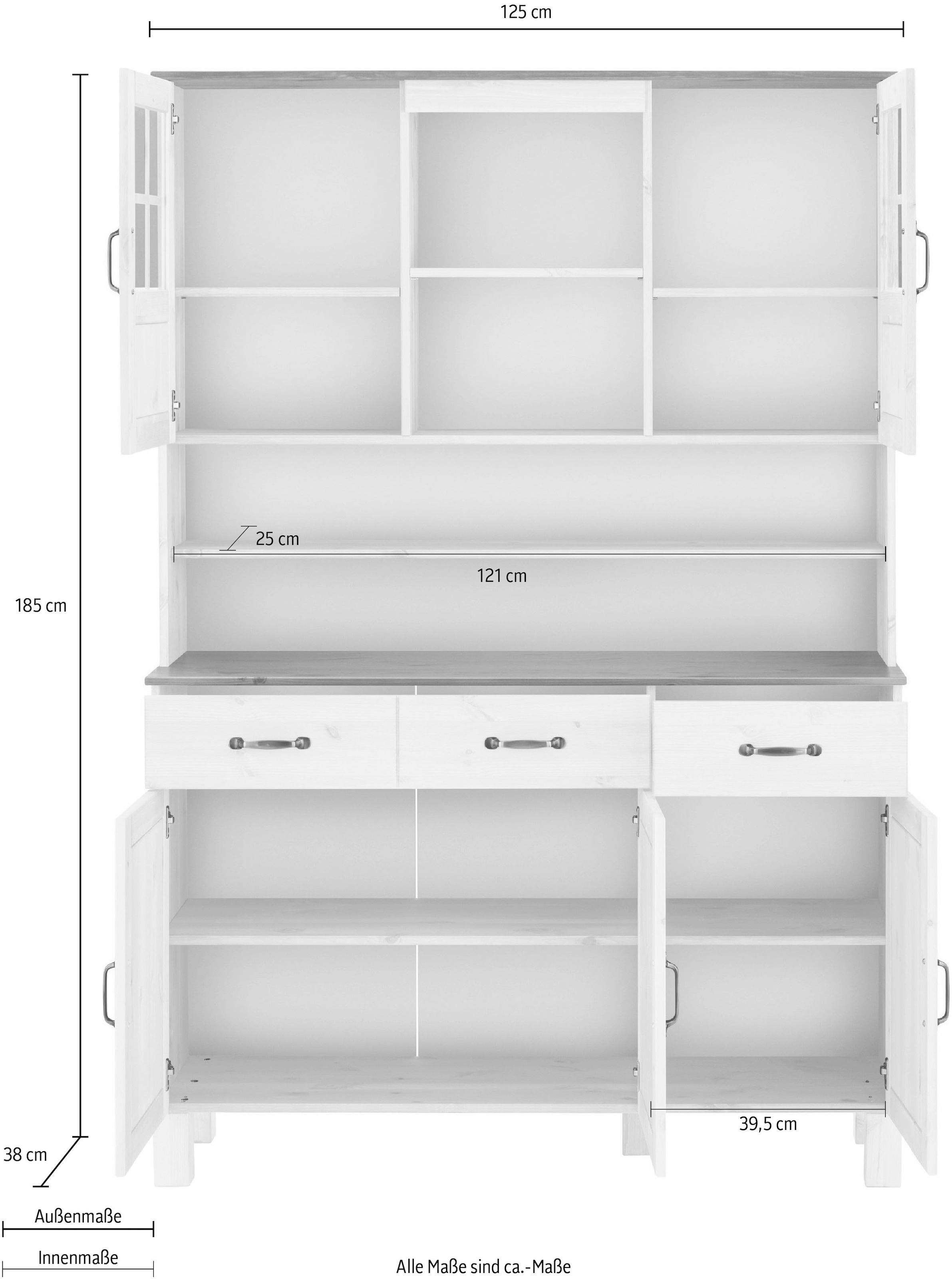 Home affaire Küchenbuffet »Alby«, Breite 125 cm, 2 Glastüren, 2 Schubladen