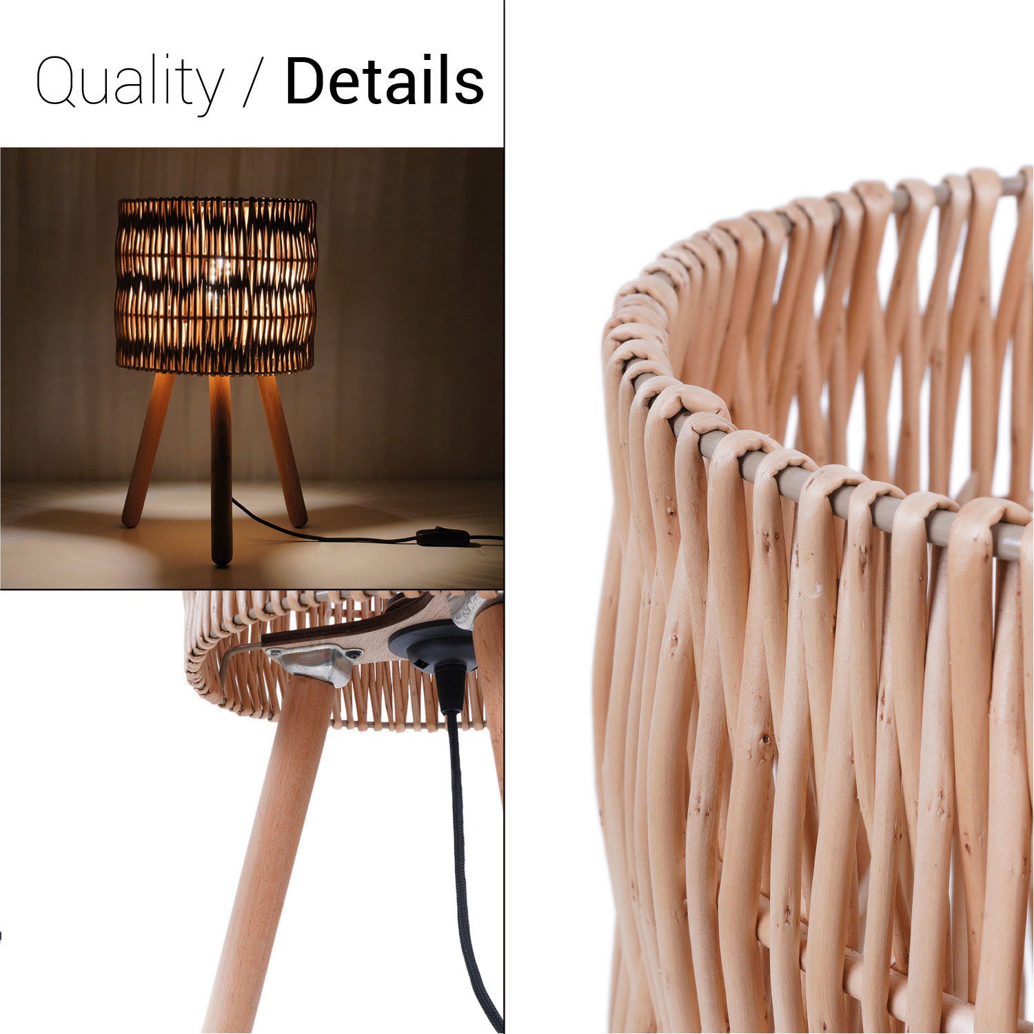 Paco Home Tischleuchte »JORGE« E27 Schreib  Nacht Lampenschirm Korb Boho Holz E27