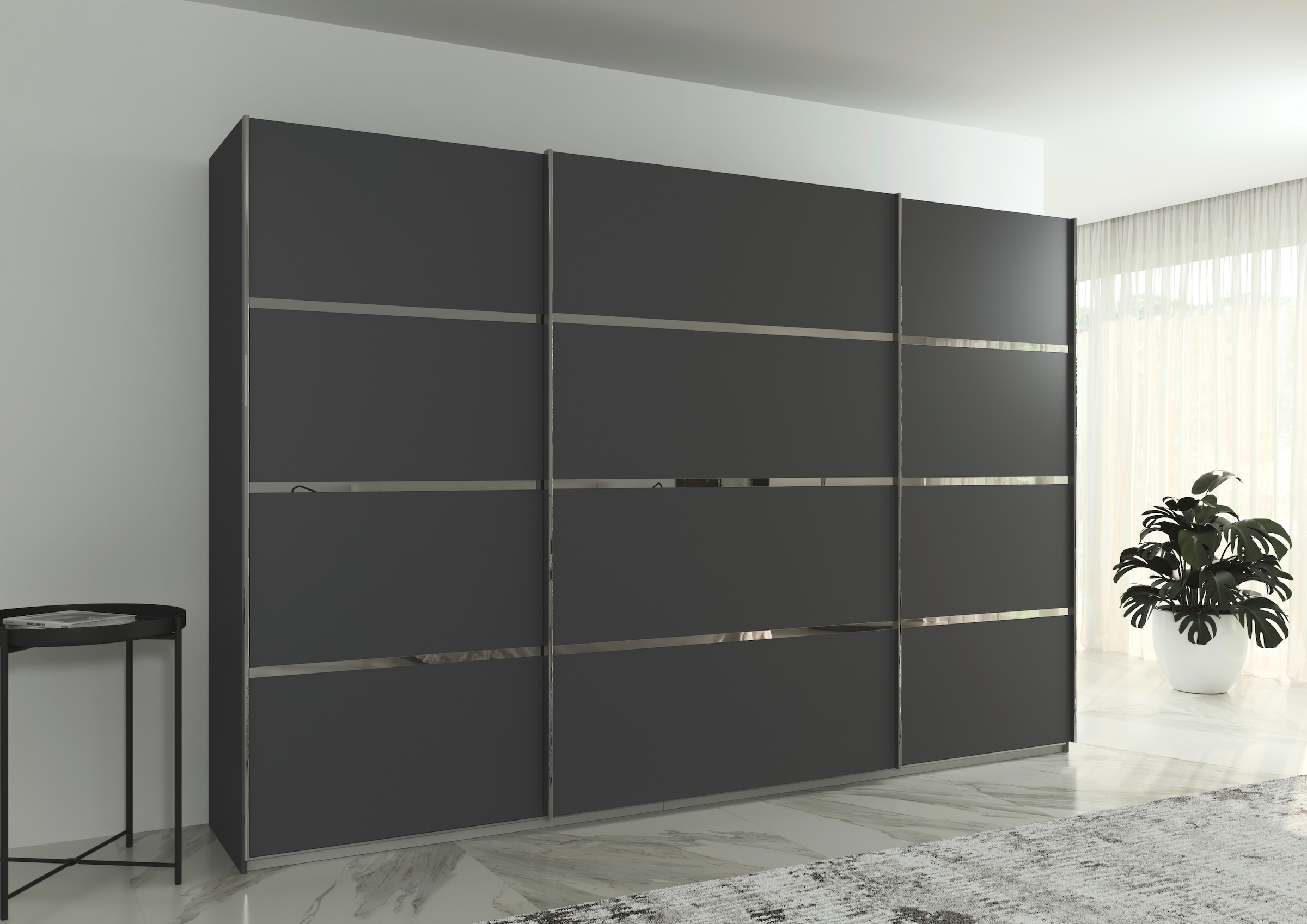 rauch Kleiderschrank »Schwebetürenschrank OTTO´s Choice Garderobe Schrank TOP ANGEBOT Avola«, (in 3 verschiedenen Ausstattungen BASIC/CLASSIC/PREMIUM), mit eleganten Zierleisten in Chrom, Schwarz oder Weiß MADE IN GERMANY