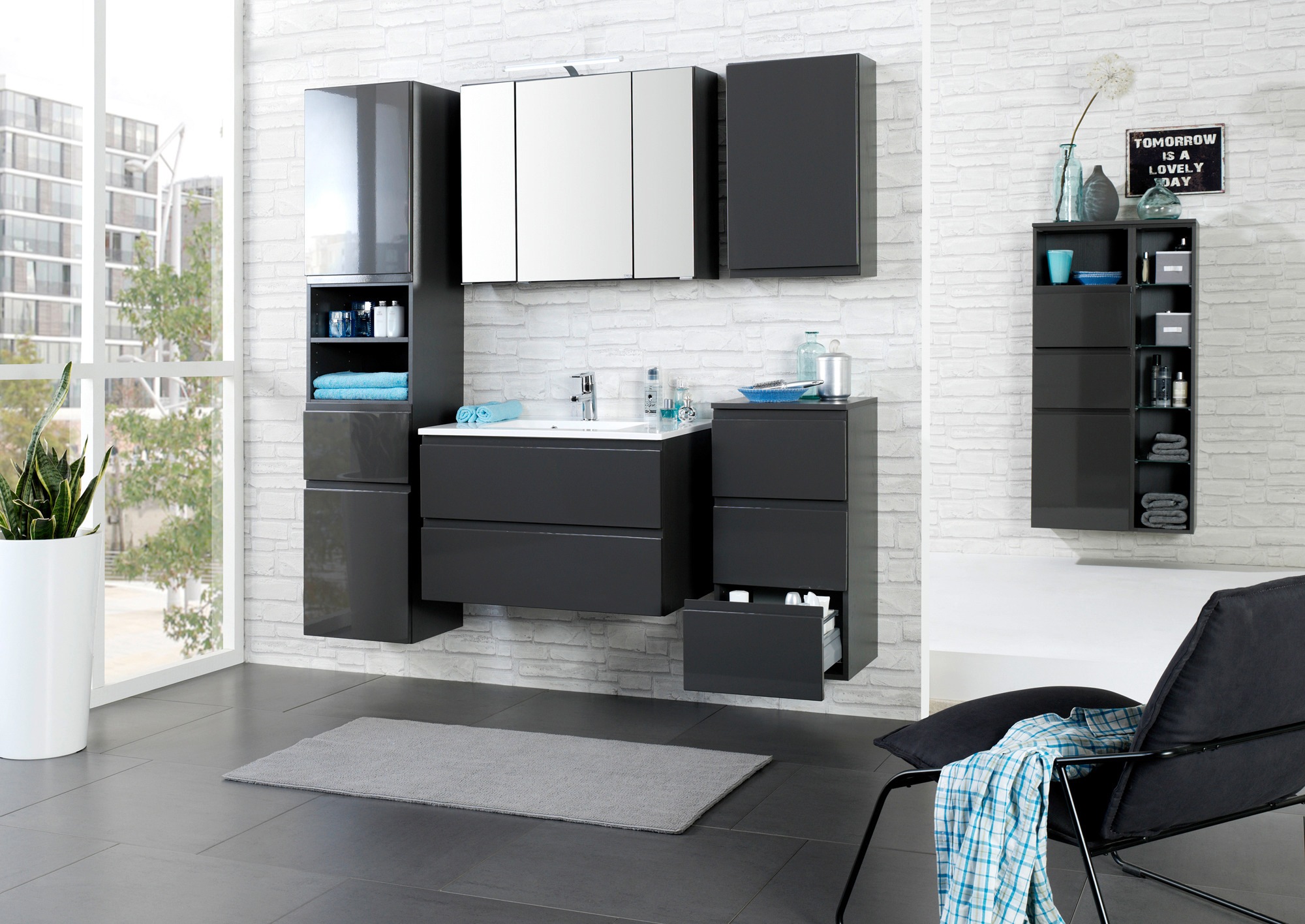 welltime Badmöbel-Set »Cardiff«, (2 St.), griffloses Design, Breite 100 cm günstig online kaufen