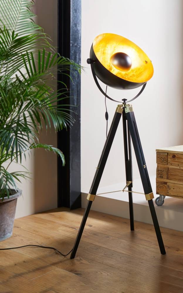 EGLO Stehlampe »COVALEDA«, 1 flammig, Leuchtmittel E27 | ohne Leuchtmittel, Stehleuchte in Schwarz, Gold und Messing, mit Schalter, E27 Fassung