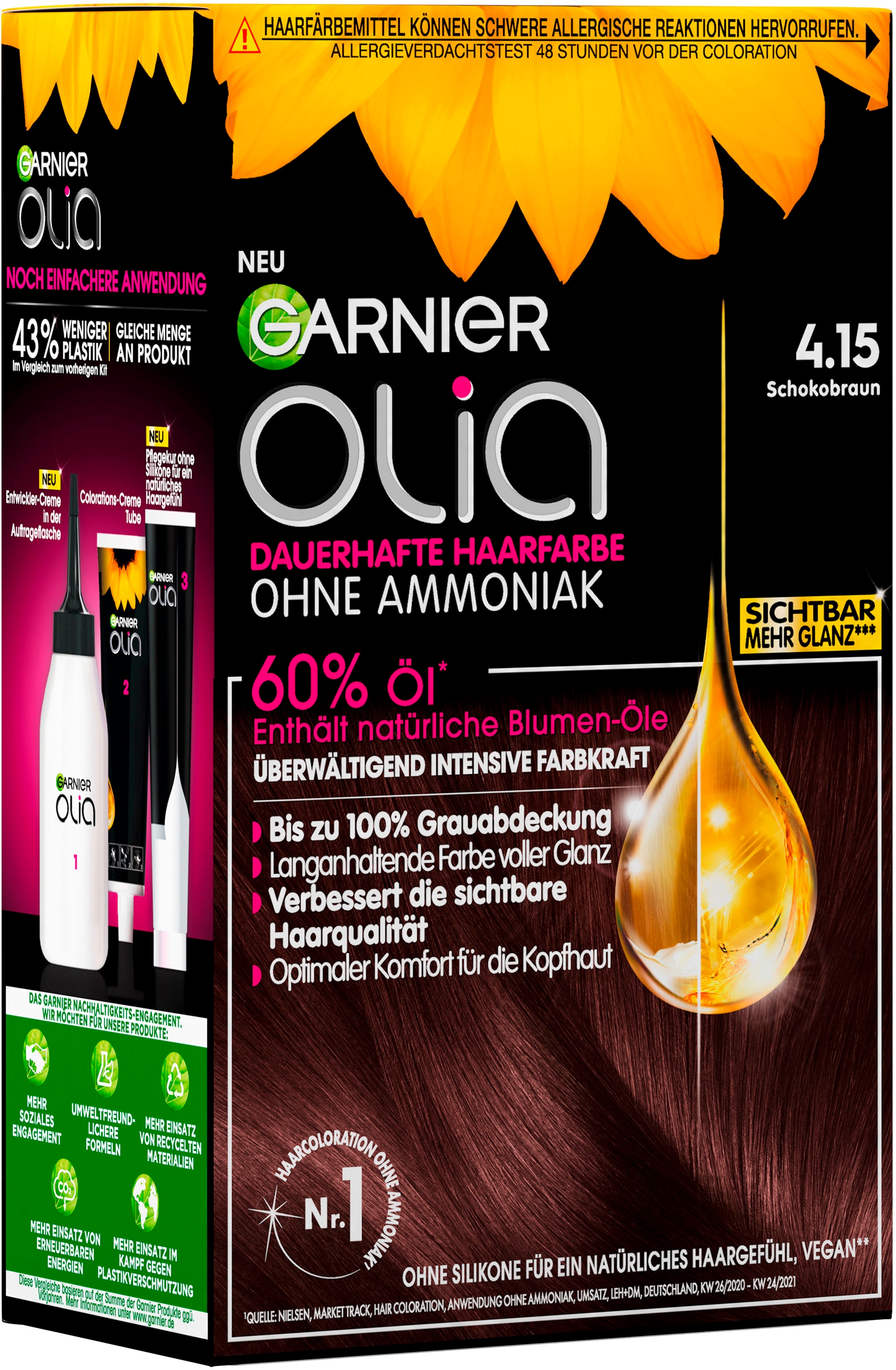 GARNIER Coloration »Garnier Olia dauerhafte Haarfarbe«, (Set, 3 tlg.), mit pflegender Formel