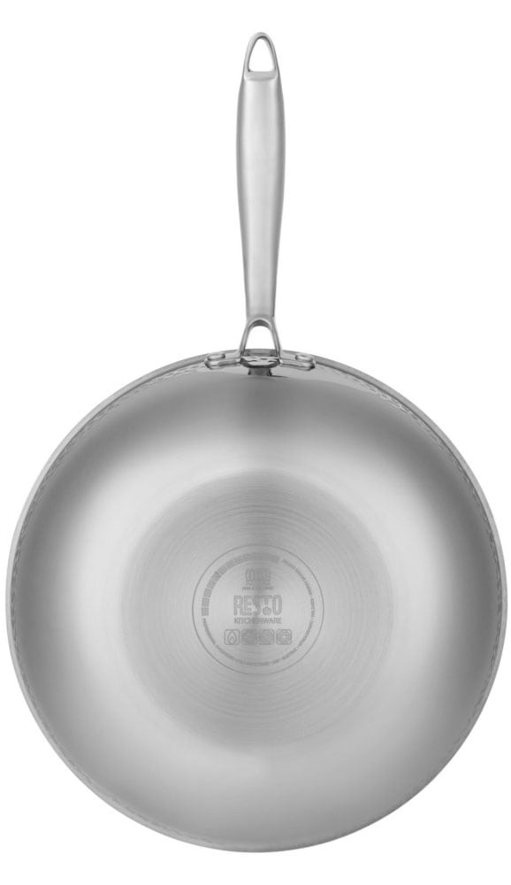 RESTO Kitchenware Wok »Crater tiefe Pfanne aus Tri-Ply (Edelstahl + Aluminium + Edelstahl)«, Edelstahl 18/10, (1 tlg.), Energieeinsparung 25% durch die dreilagige Basis, ofenfest