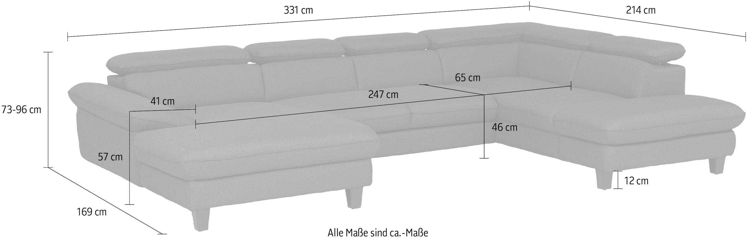 Home affaire Wohnlandschaft »Pilot U-Form«, mit Kopfteilverstellung, wahlweise mit Bettfunktion & Bettkasten