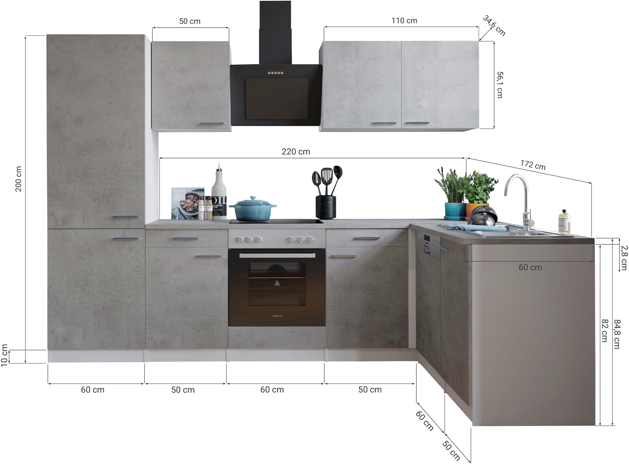 RESPEKTA Winkelküche »Malia« Breite 280 cm, 85 cm Arbeitshöhe, in exklusiver Konfiguration für OTTO
