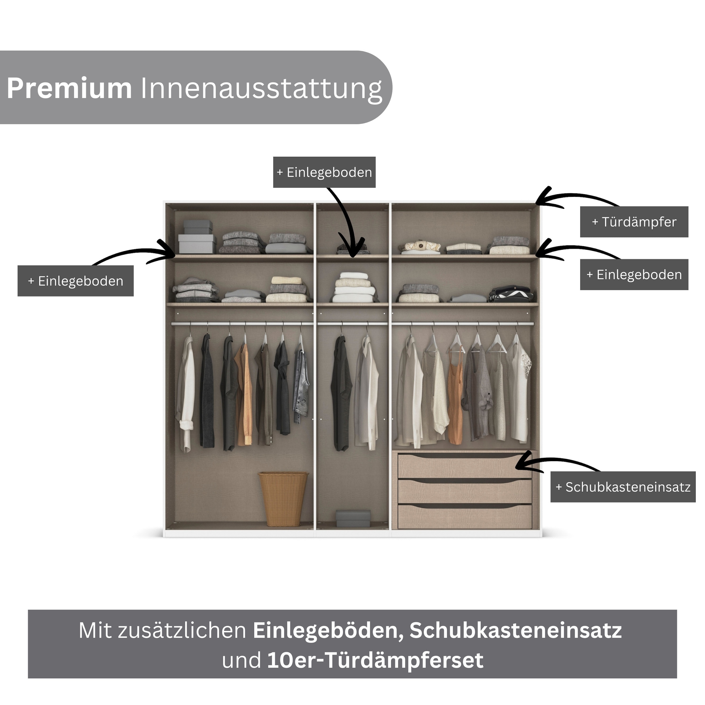 rauch Kleiderschrank »Drehtürenschrank Schrank Garderobe Wäscheschrank Schlafzimmer AVOLA«, (in 3 verschiedenen Ausstattungen BASIC/CLASSIC/PREMIUM), mit hochwertigen Stangengriffen in Schwarz aus Metall MADE IN GERMANY