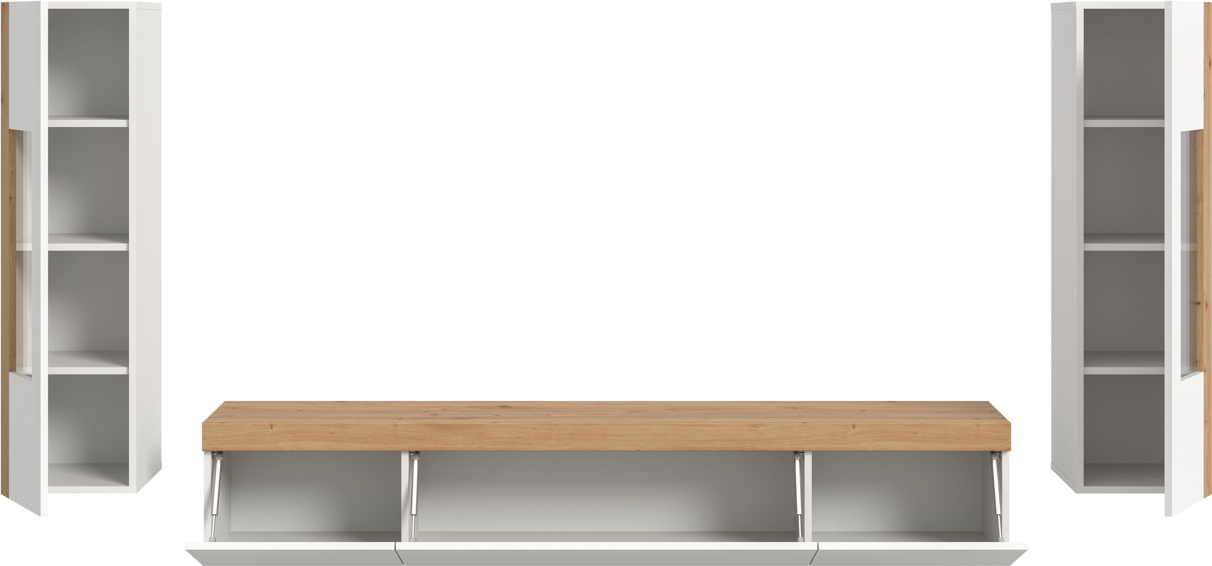 INOSIGN Wohnwand »Svala, Breite 180 cm, Wohnkombination«, (Set, 3 St.), stehend u. hängend montierbar, Vitrinenschränke, Lowboard