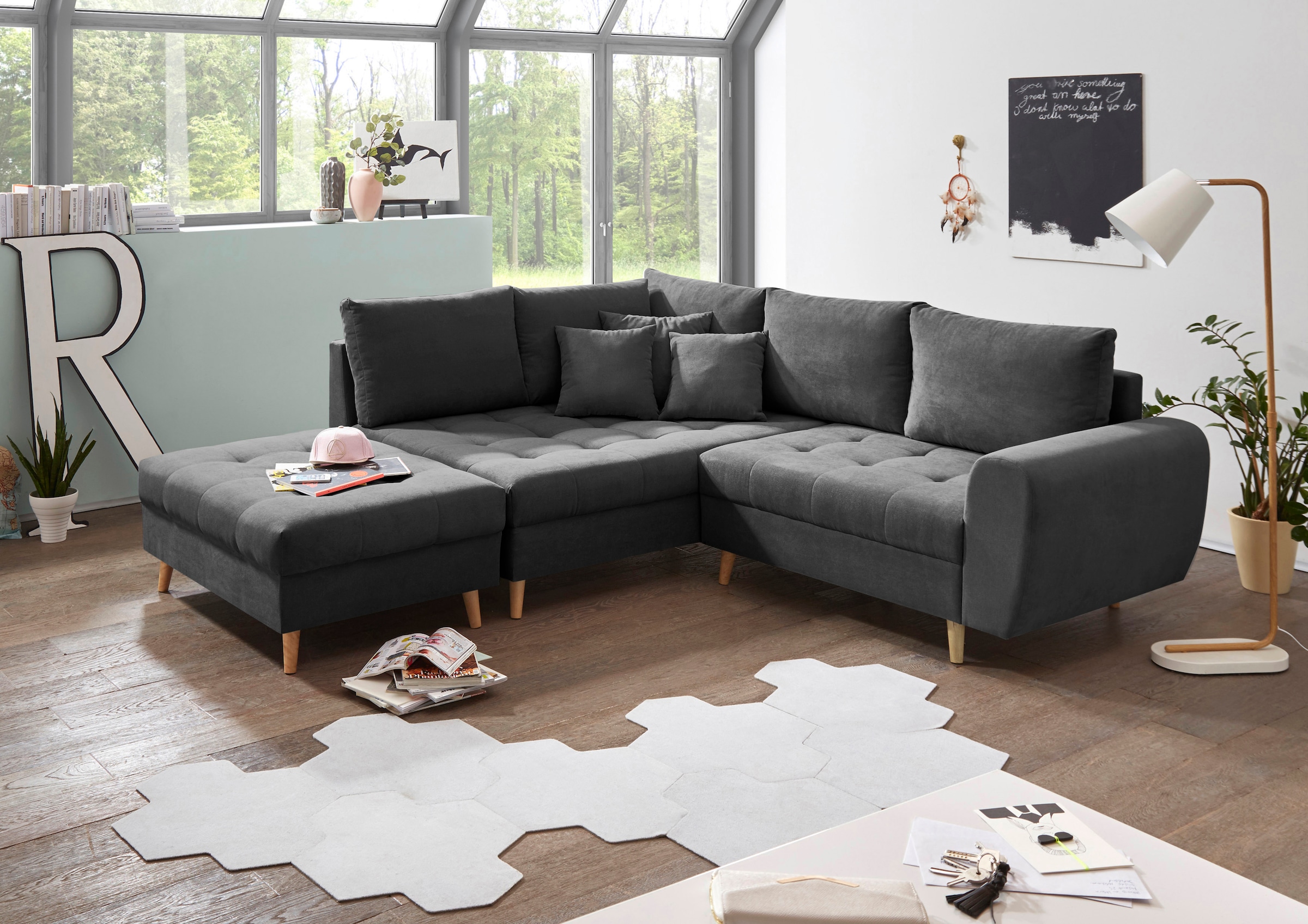 ED EXCITING DESIGN Ecksofa »Alice L-Form«, (Set), mit Hocker & 3 Zierkissen