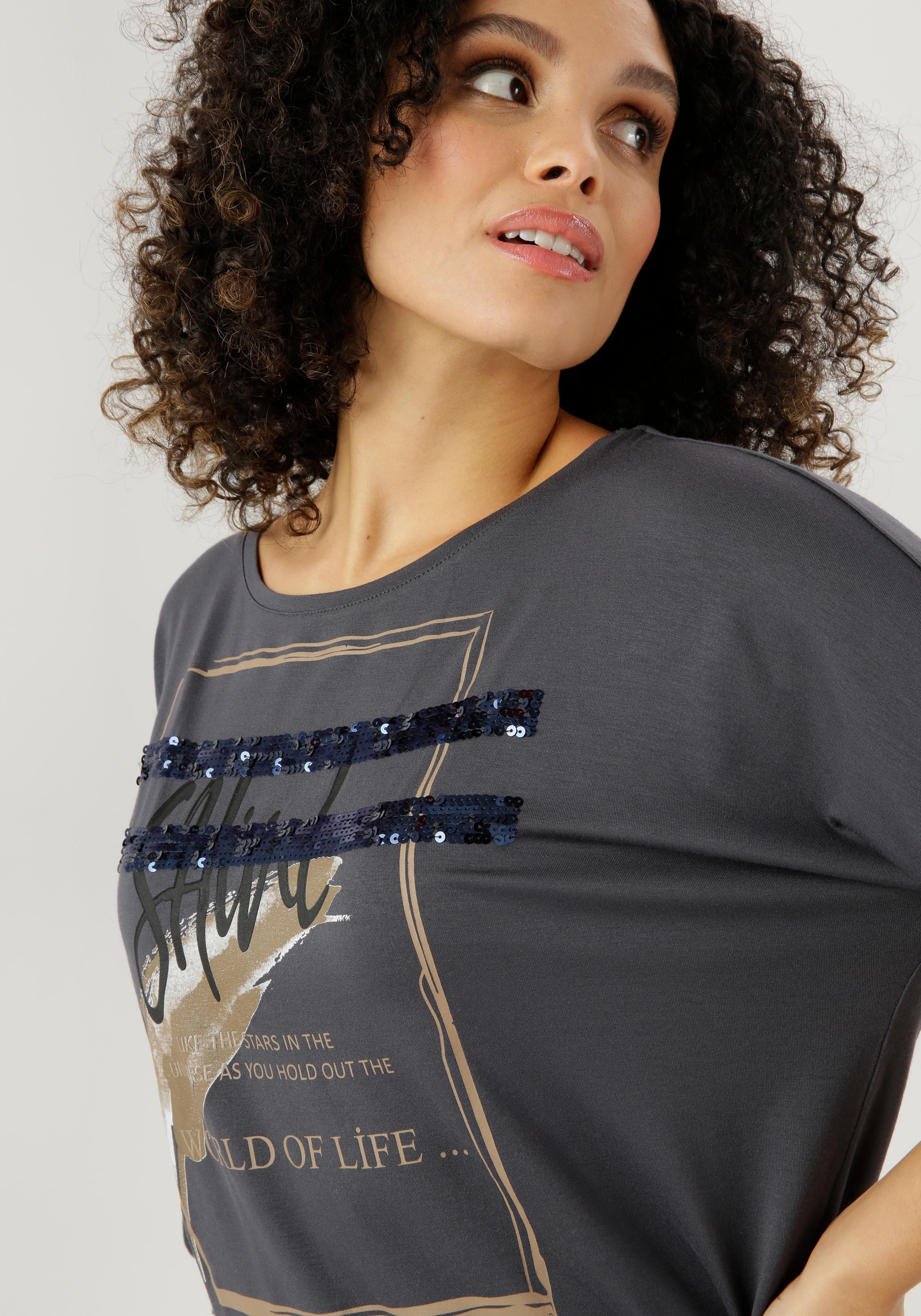 Pailletten 3/4-Arm-Shirt, bei SELECTED online Aniston mit Fledermausärmeln und