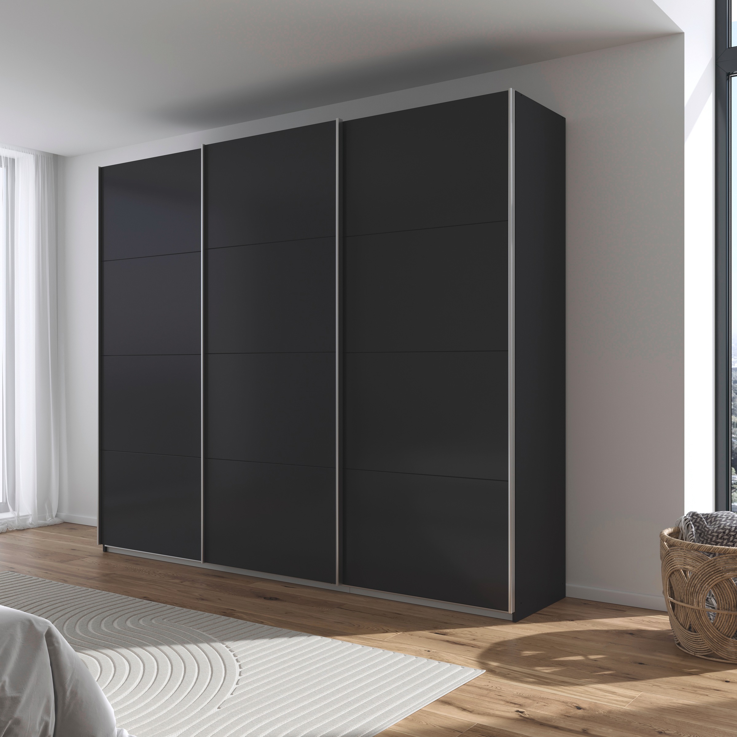 rauch Schwebetürenschrank »Kleiderschrank Schrank Garderobe AGORDO mit Dekor- oder Hochglanzfront«, (in zwei Griff-Farben), durchdachte Innenausstattung, in 4 Breiten und 2 Höhen MADE IN GERMANY
