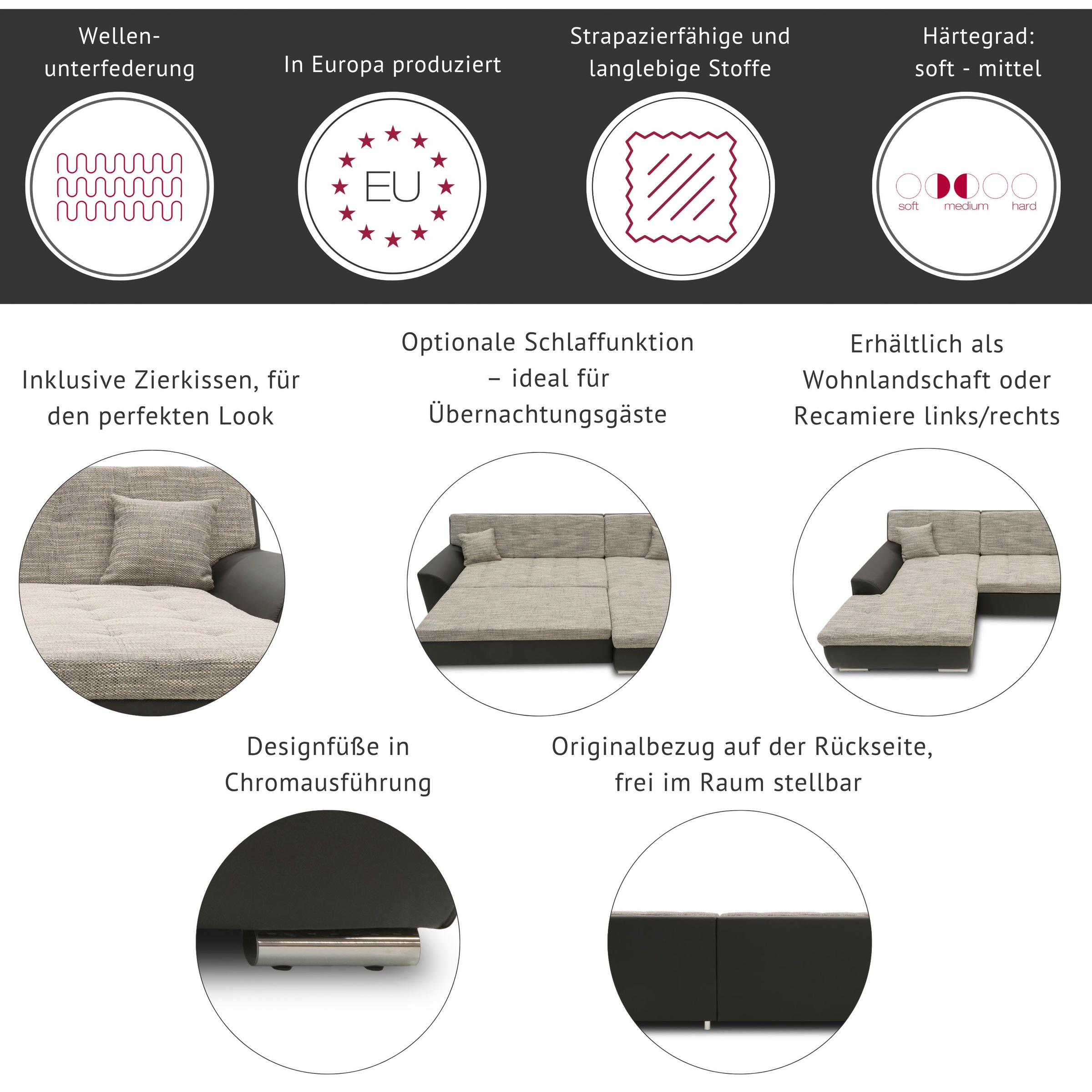 DOMO collection Wohnlandschaft »Brandon, whlw. mit Sitztiefenverstellung, w günstig online kaufen