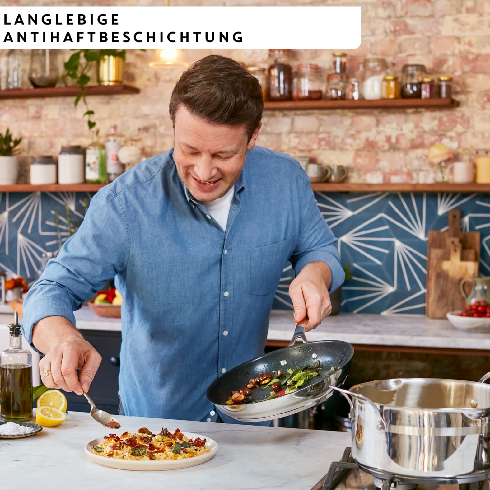 Tefal Pfannen-Set »Jamie Oliver Cook Smart für alle Herdarten, Induktion, Thermo-Signal« Edelstahl Set, 3x Bratpfannen 20/24/28 cm, 3 Stk. tlg. Antihaftversiegelung, lange Lebensdauer. ergonomischer Griff, E310S3